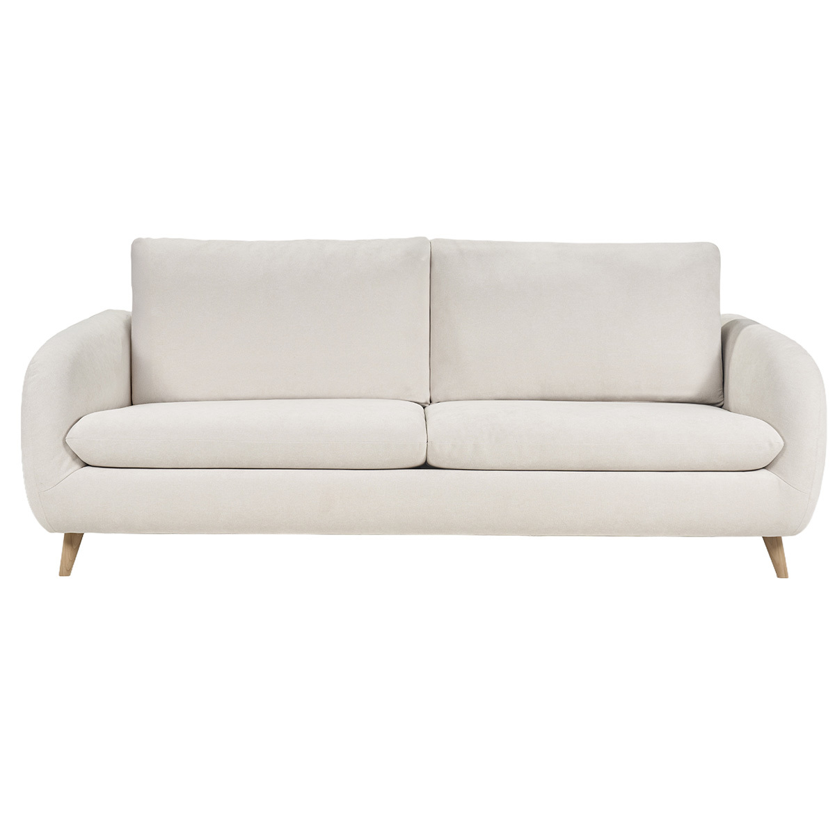 Canapé convertible 3-4 places en tissu effet velours beige avec matelas 10 cm LEANDRE, MILIBOO