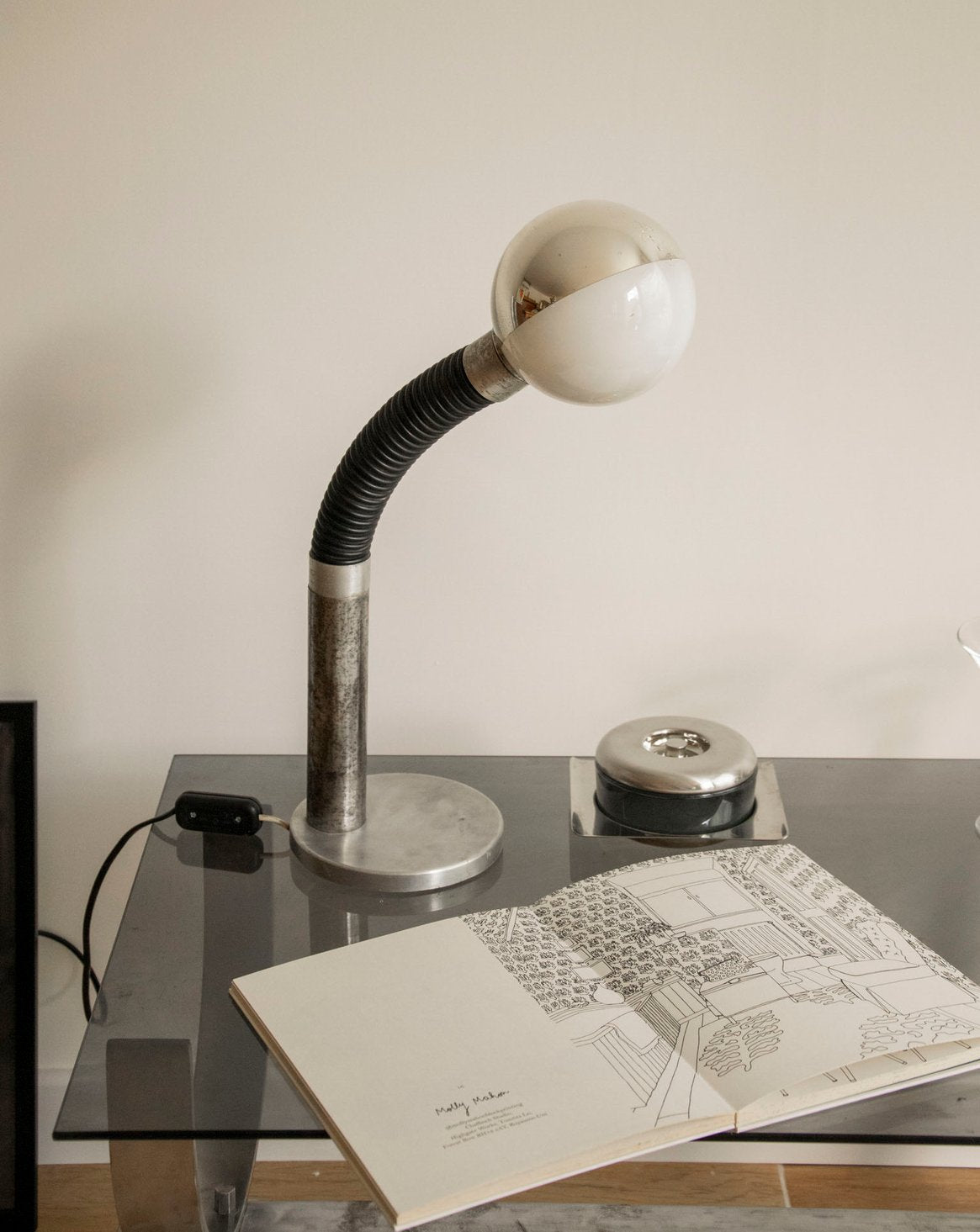 Lampe Eye Ball en métal acier Julia N°1016 - Bon état, DEBONGOUT