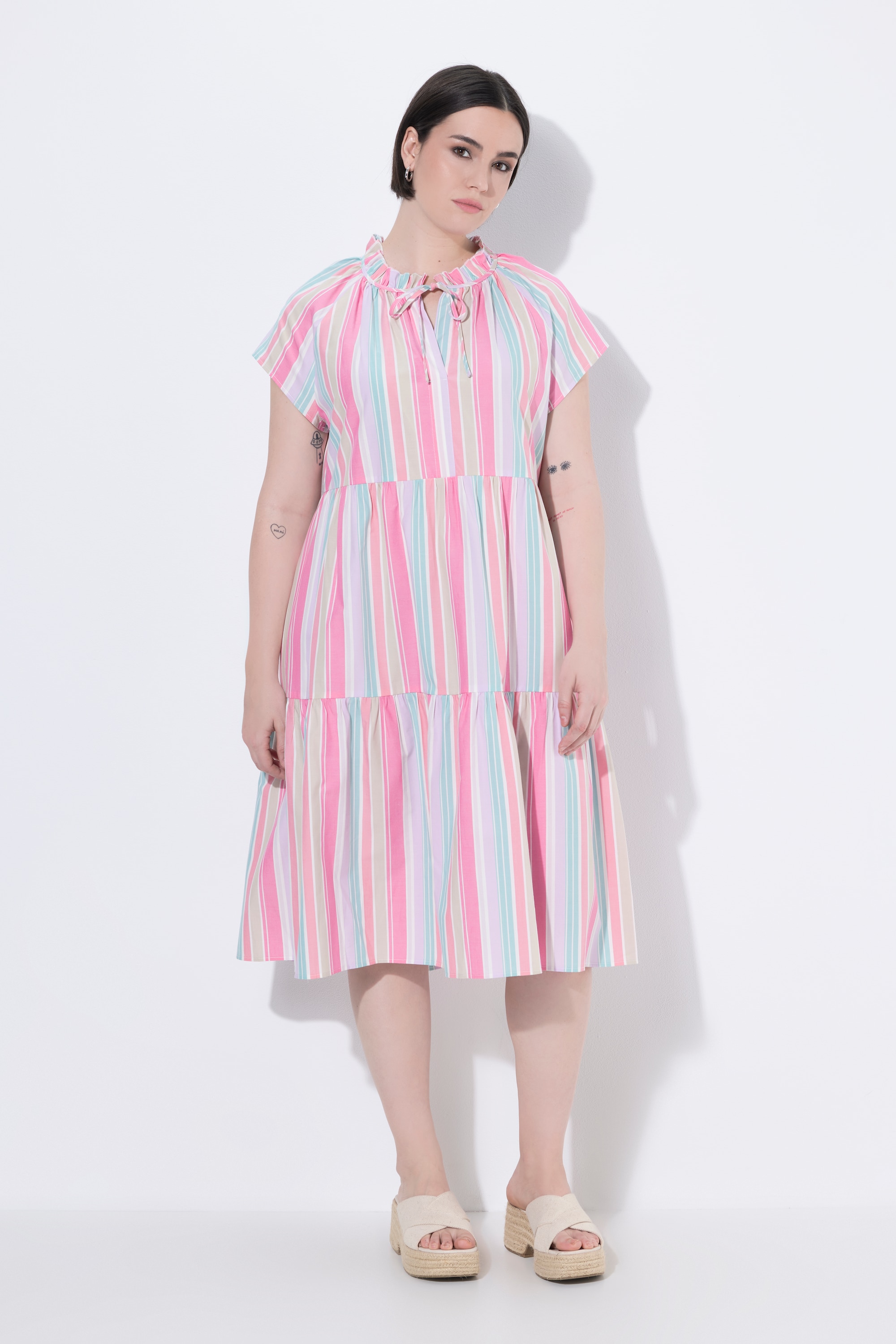 Robe midi, rayures, coupe en A, col rond, ULLA POPKEN