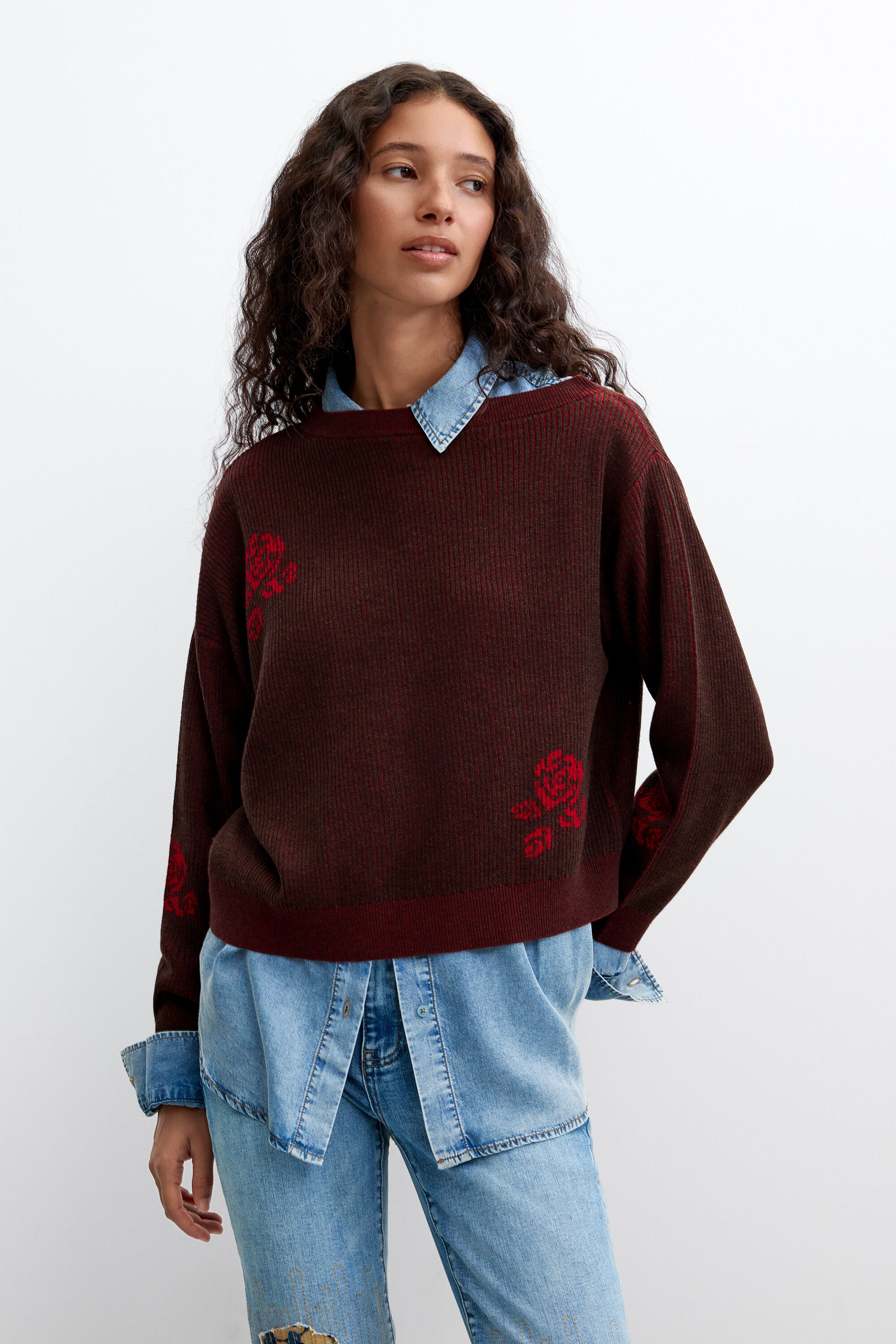pull en maille fine à fleurs, DESIGUAL