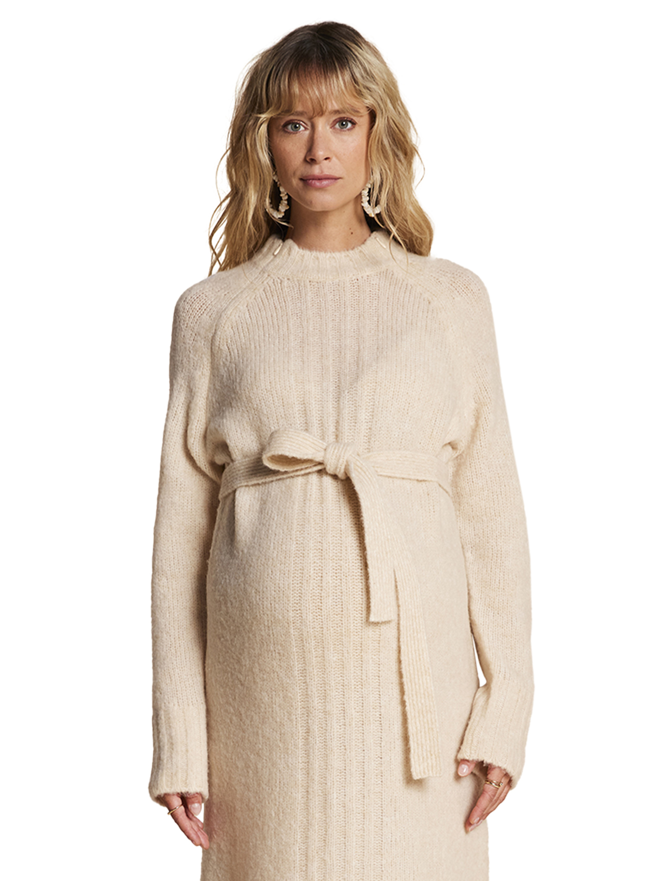 Robe De Grossesse En Tricot Avec Col V Et Volants - Manches Longues - Élégante Pour Maternité Et Allaitement