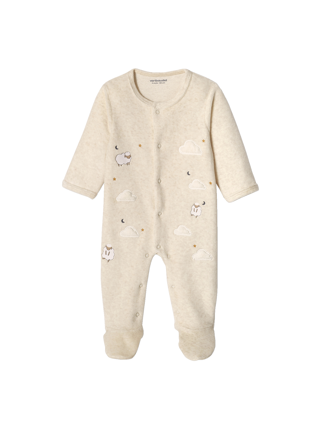 Pyjama bébé mixte en velours ouverture devant, VERTBAUDET