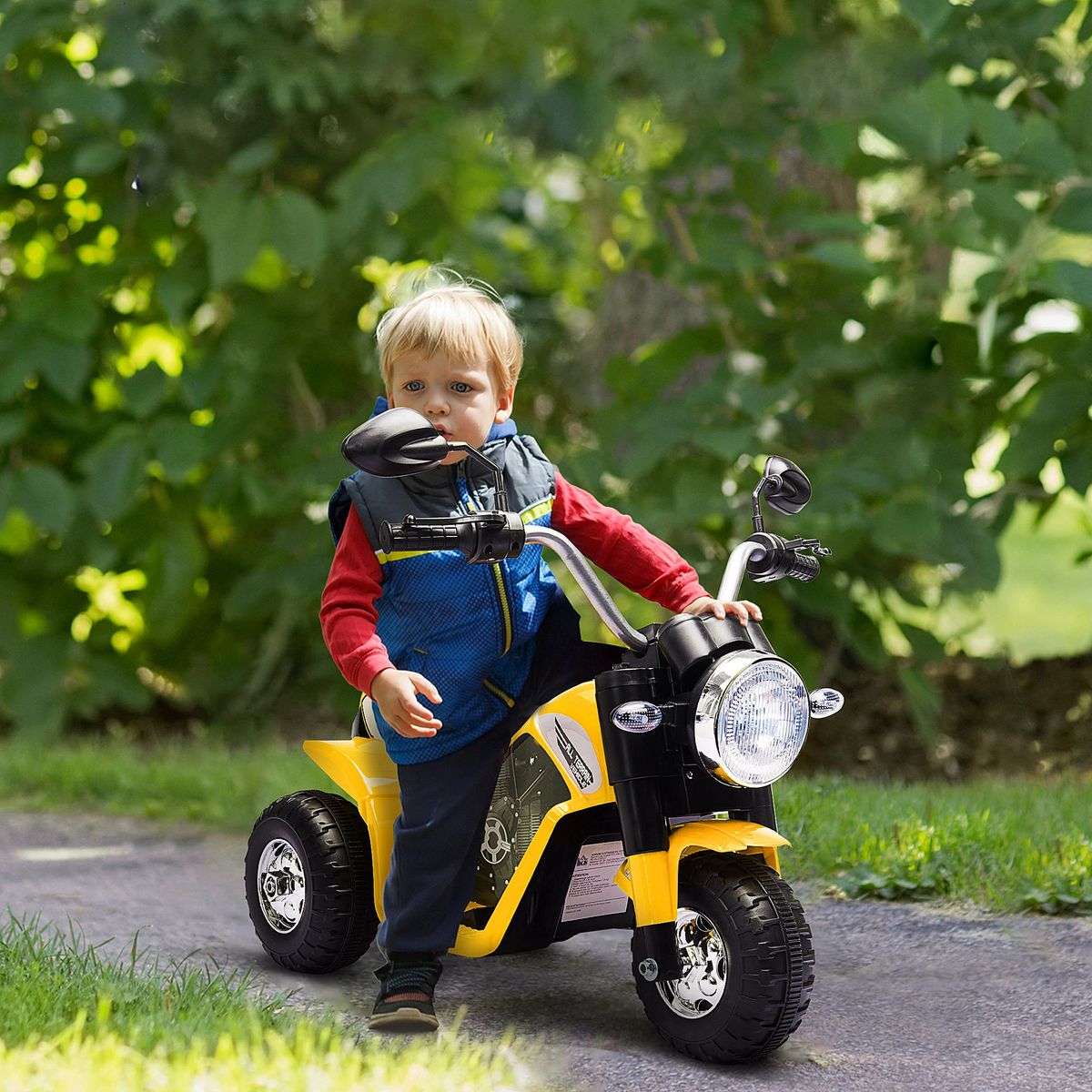 HOMCOM Moto électrique Enfant Chopper 6V – 3 Roues, Effets Lumineux Et Sons Pour Les Petits Pilotes De 18 à 36 Mois