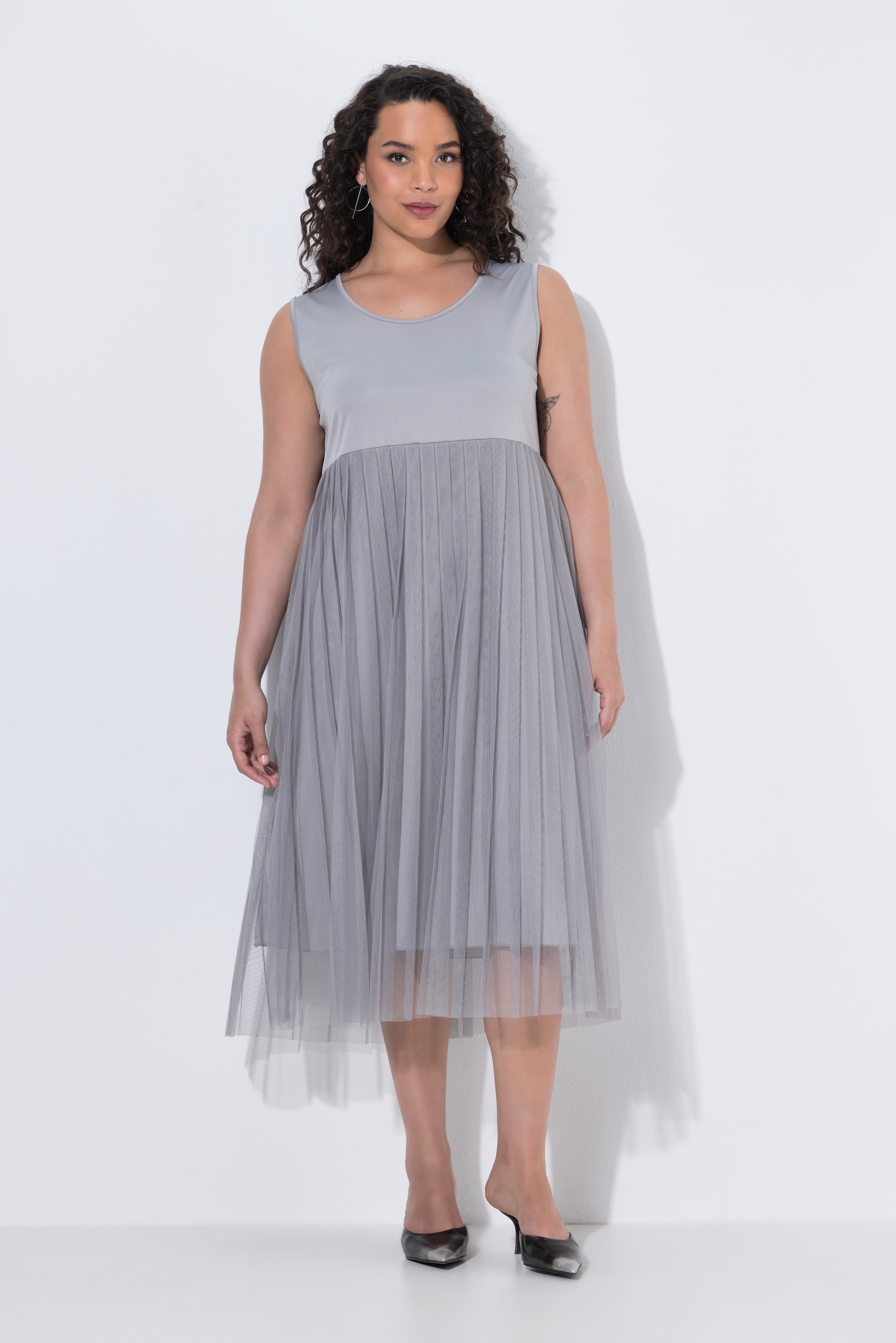 Robe midi, jupe plissée et décolleté rond, ULLA POPKEN