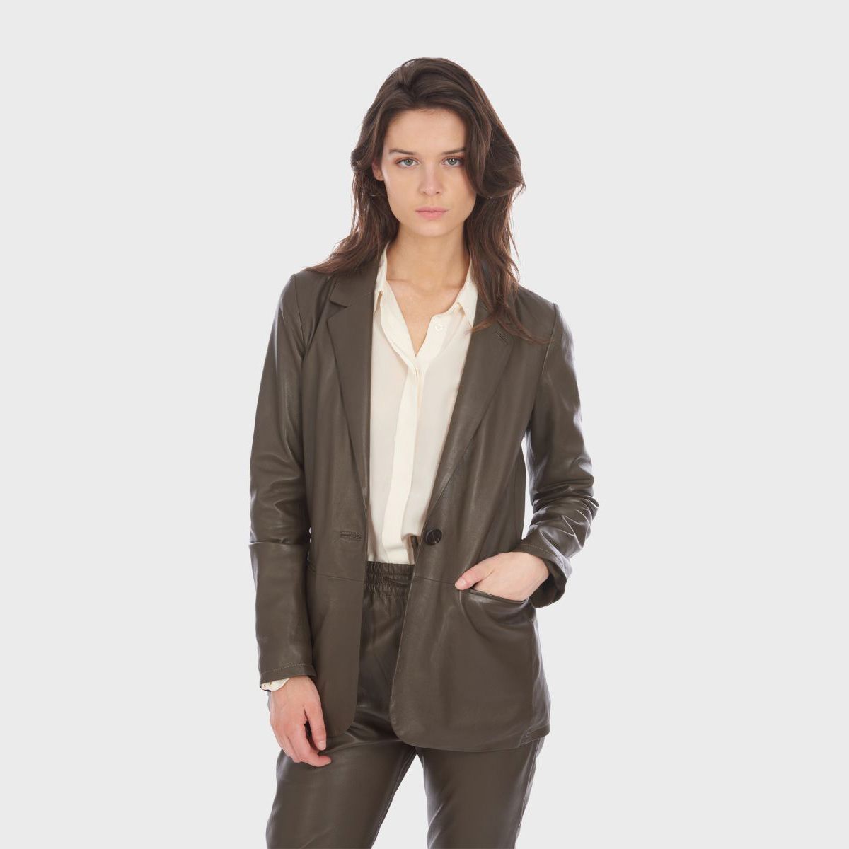 Blazer cuir marron La Redoute