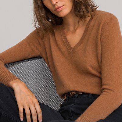 Fine Cashmere Knit Jumper with V-Neck LA REDOUTE COLLECTIONS