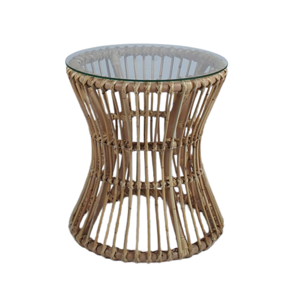 Table basse en rotin avec un plateau en verre KAYU, HYDILE