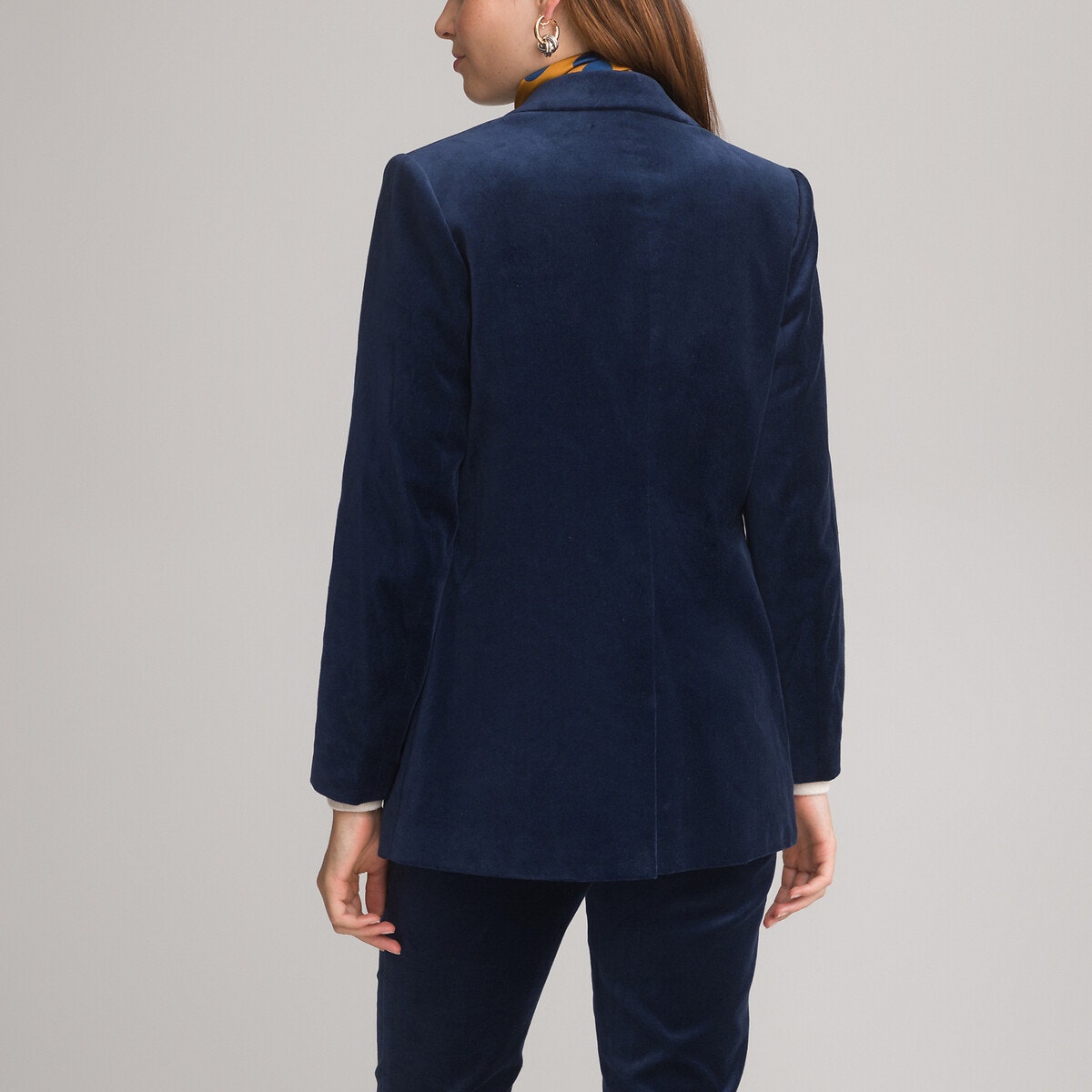 Veste velours lisse coupe droite bleu marine Anne Weyburn La