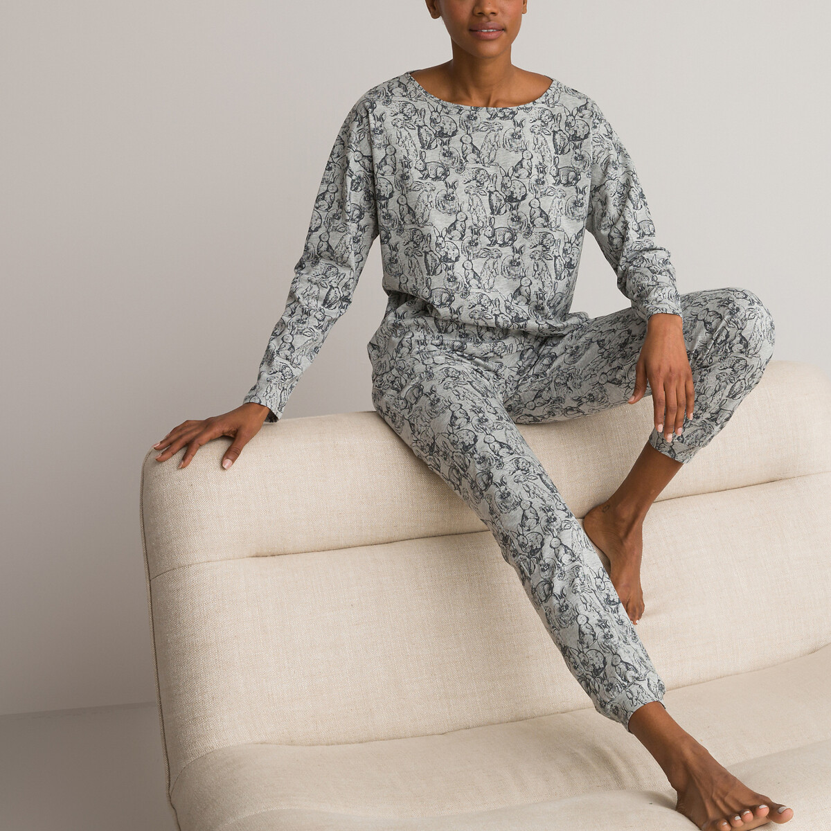 Pijama estampado de mangas compridas, em jersey de algodão