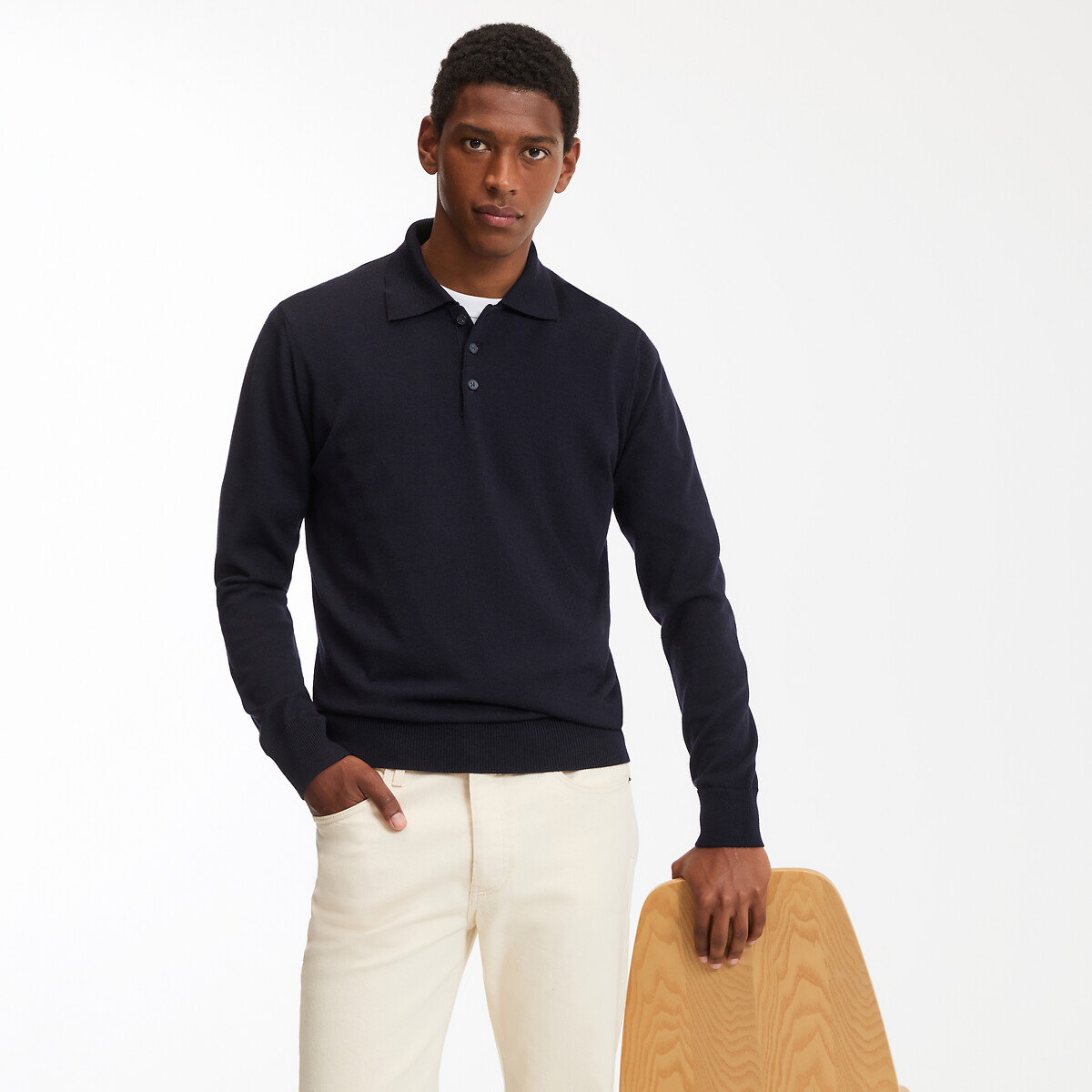 Pull col polo en laine mérinos fabriqué en Europe