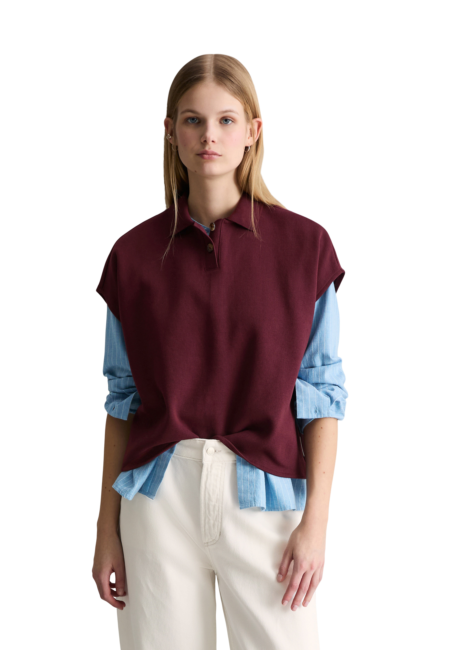 Polo sans manches wide en coton organique, MARC O’POLO DENIM