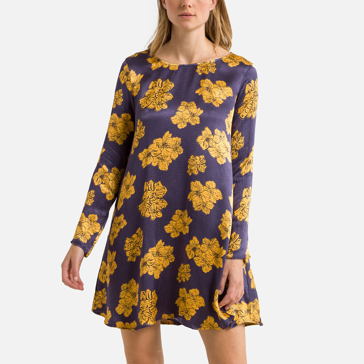 Shaning Printed Mini Dress with Long Sleeves