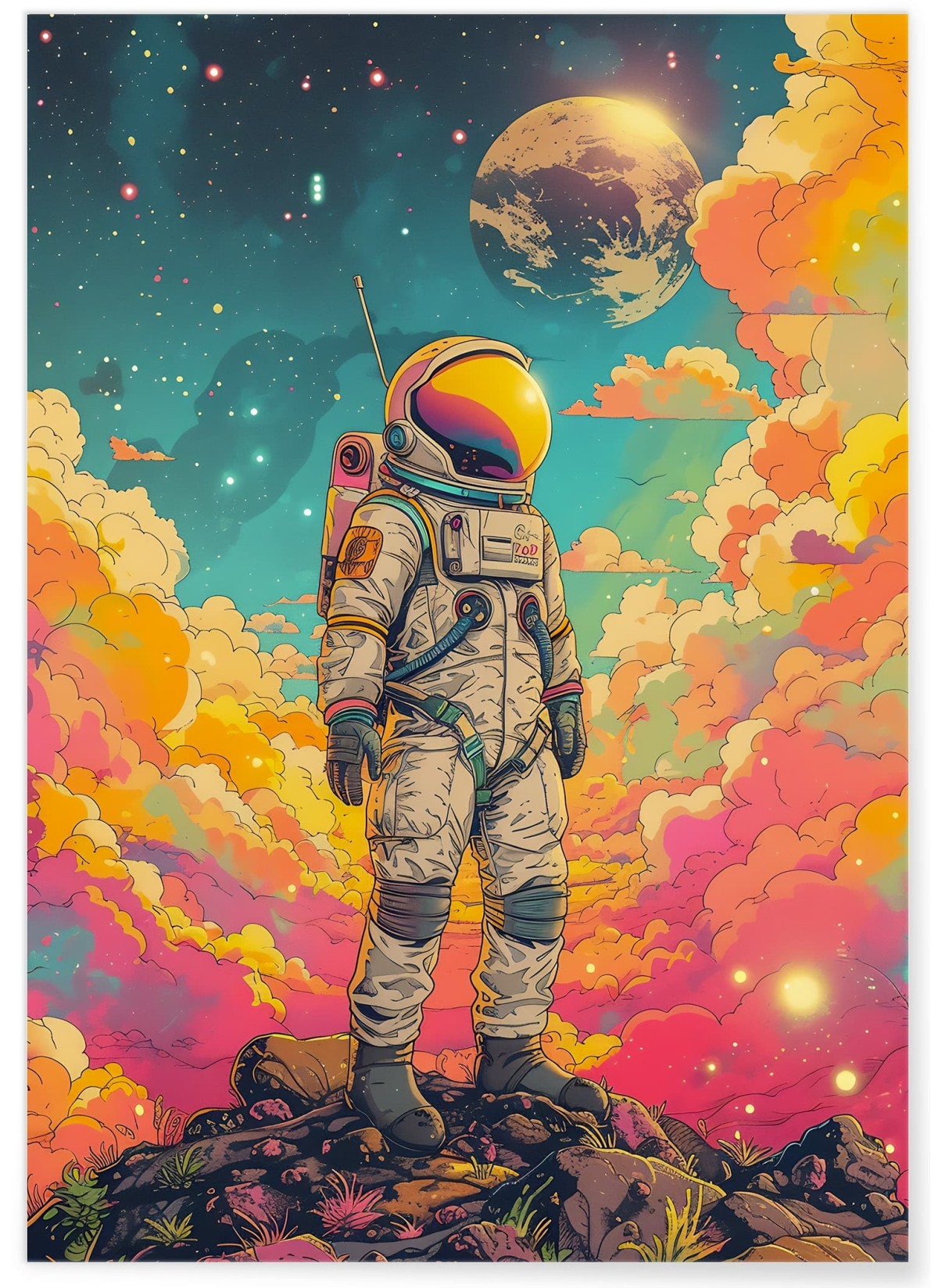 Affiche Astronaute Vintage et Planètes, L'AFFICHERIE