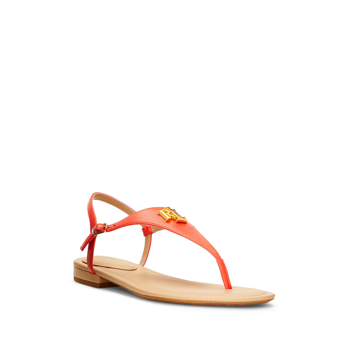 Leather toe post sandals with flat heel 