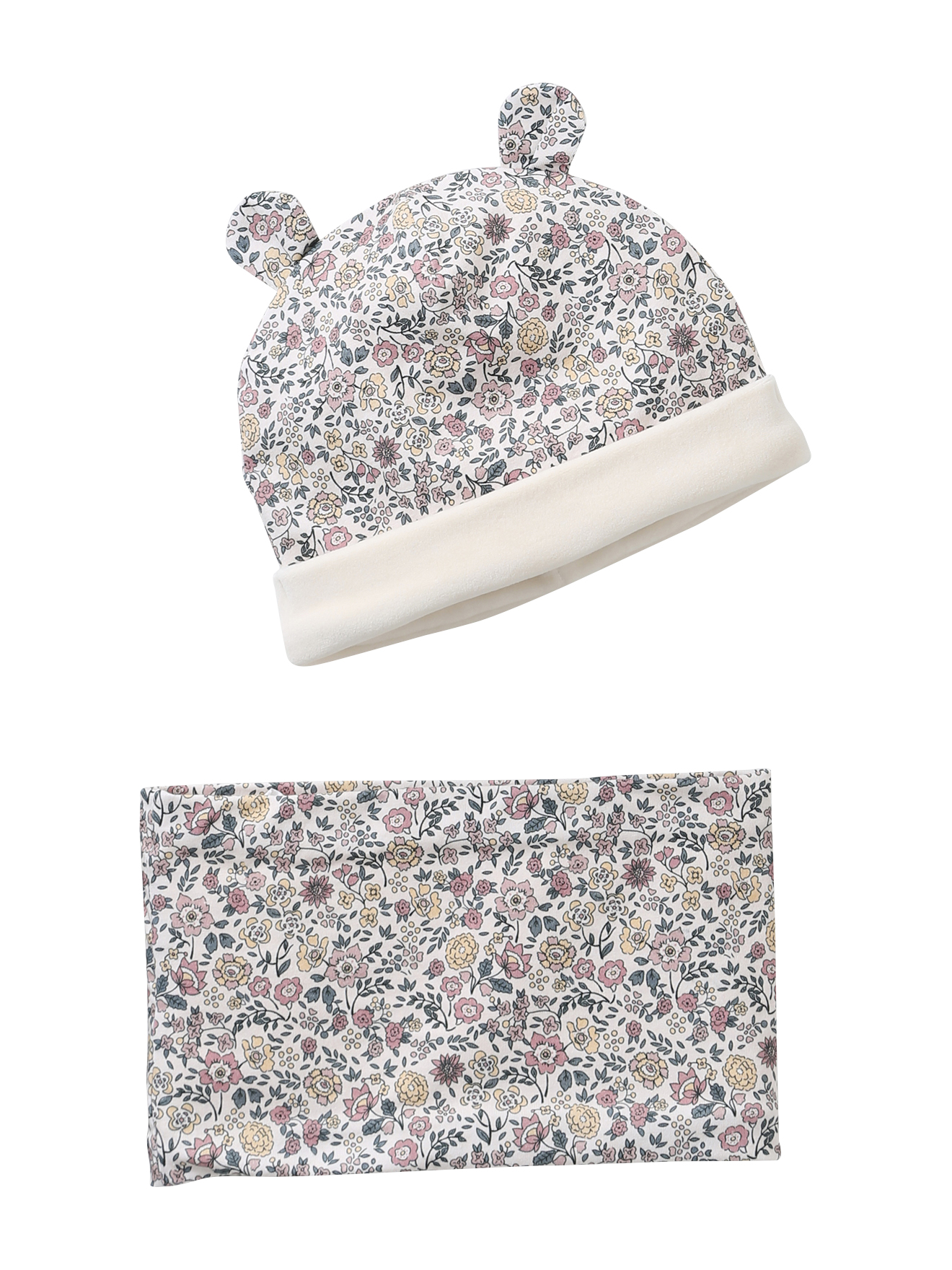 Ensemble bonnet et snood bébé imprimé fleuri doublé sherpa, VERTBAUDET