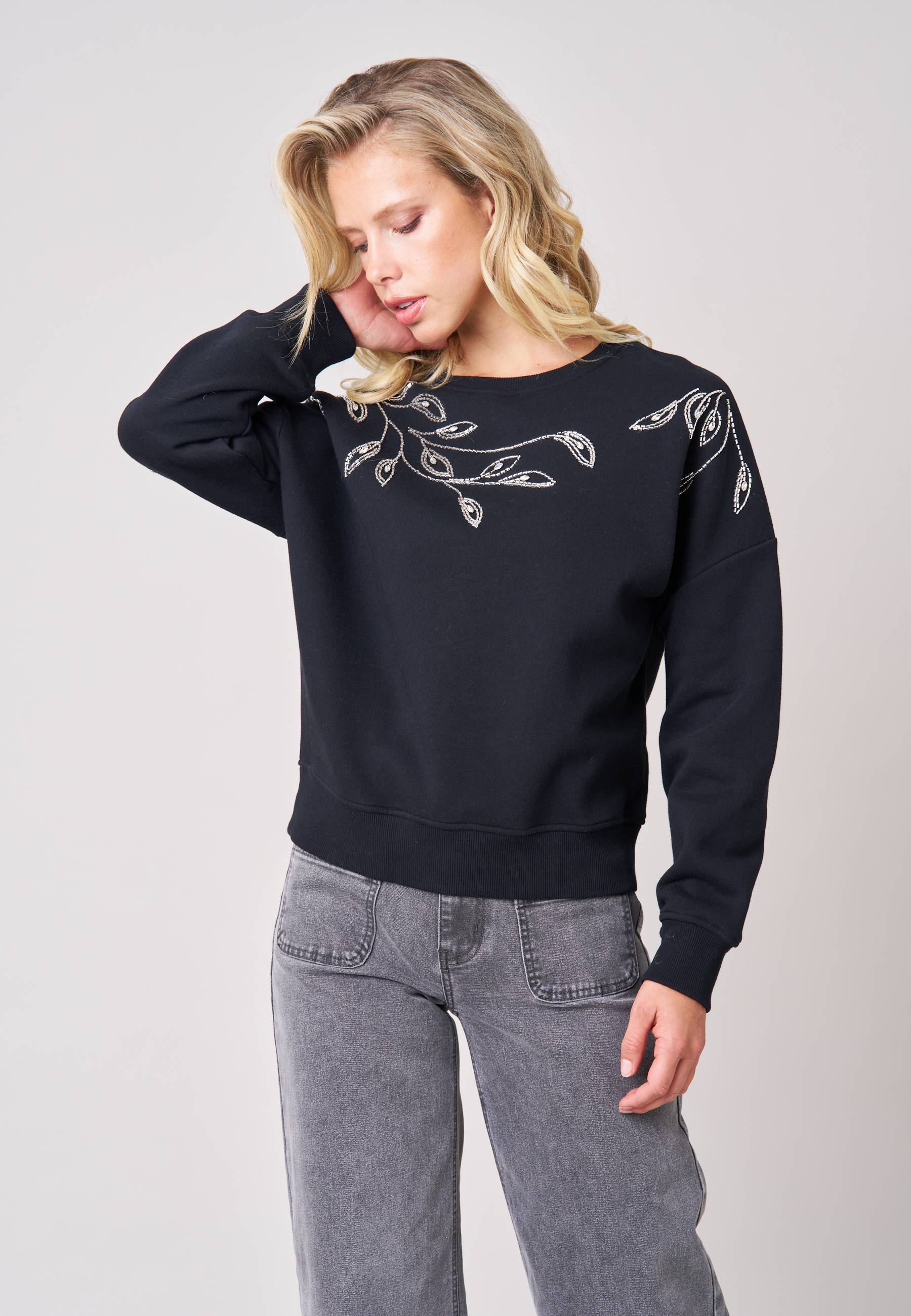 Sweat femme broderie effet feuillage DAMIENA, DEELUXE