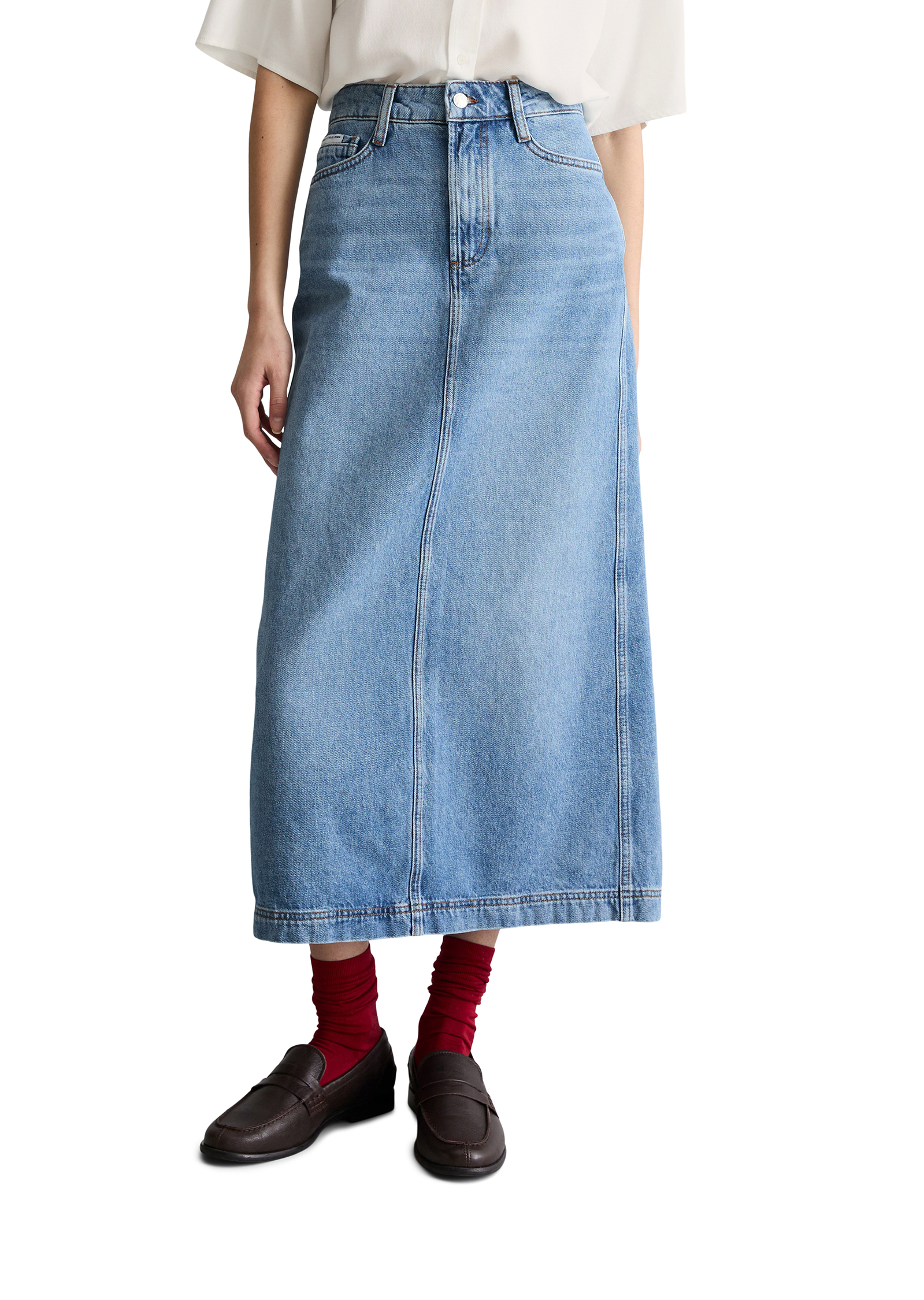 Maxi-jupe en jean regular avec des fibres de feuilles d'ananas, MARC O’POLO DENIM