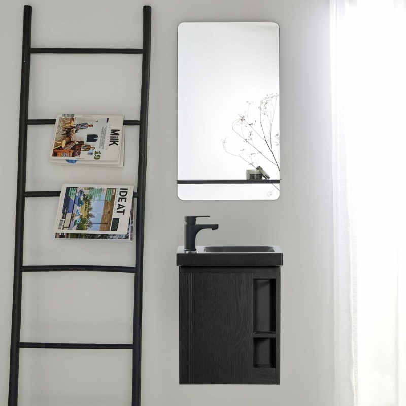 Ensemble lave-mains avec rangement latéral et miroir tablette noire HAMPTON, MOB IN
