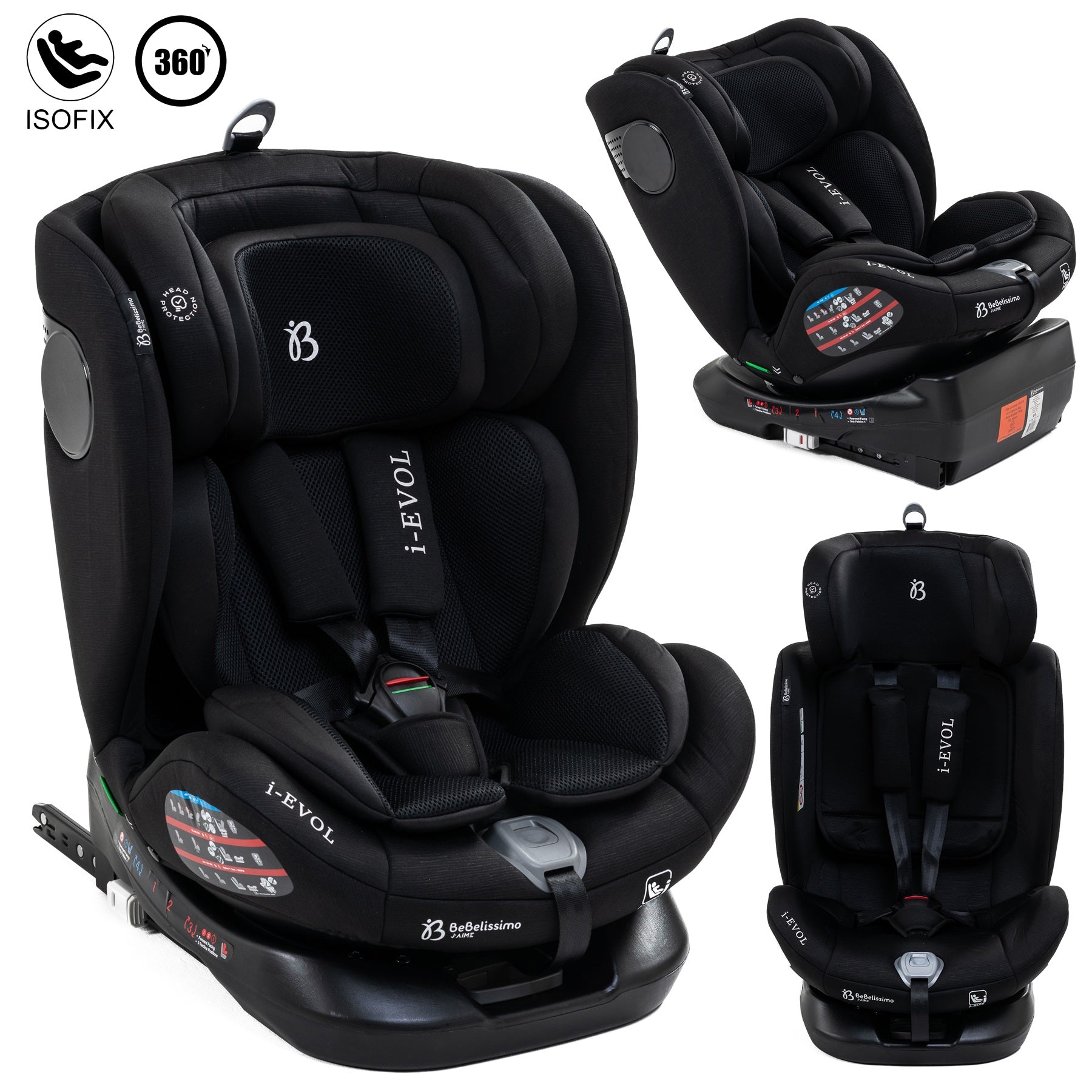 Siège auto Isofix - pivontant 360 ° - 40-150 cm - 0-36kg i- Evol - noir, BEBELISSIMO J'AIME