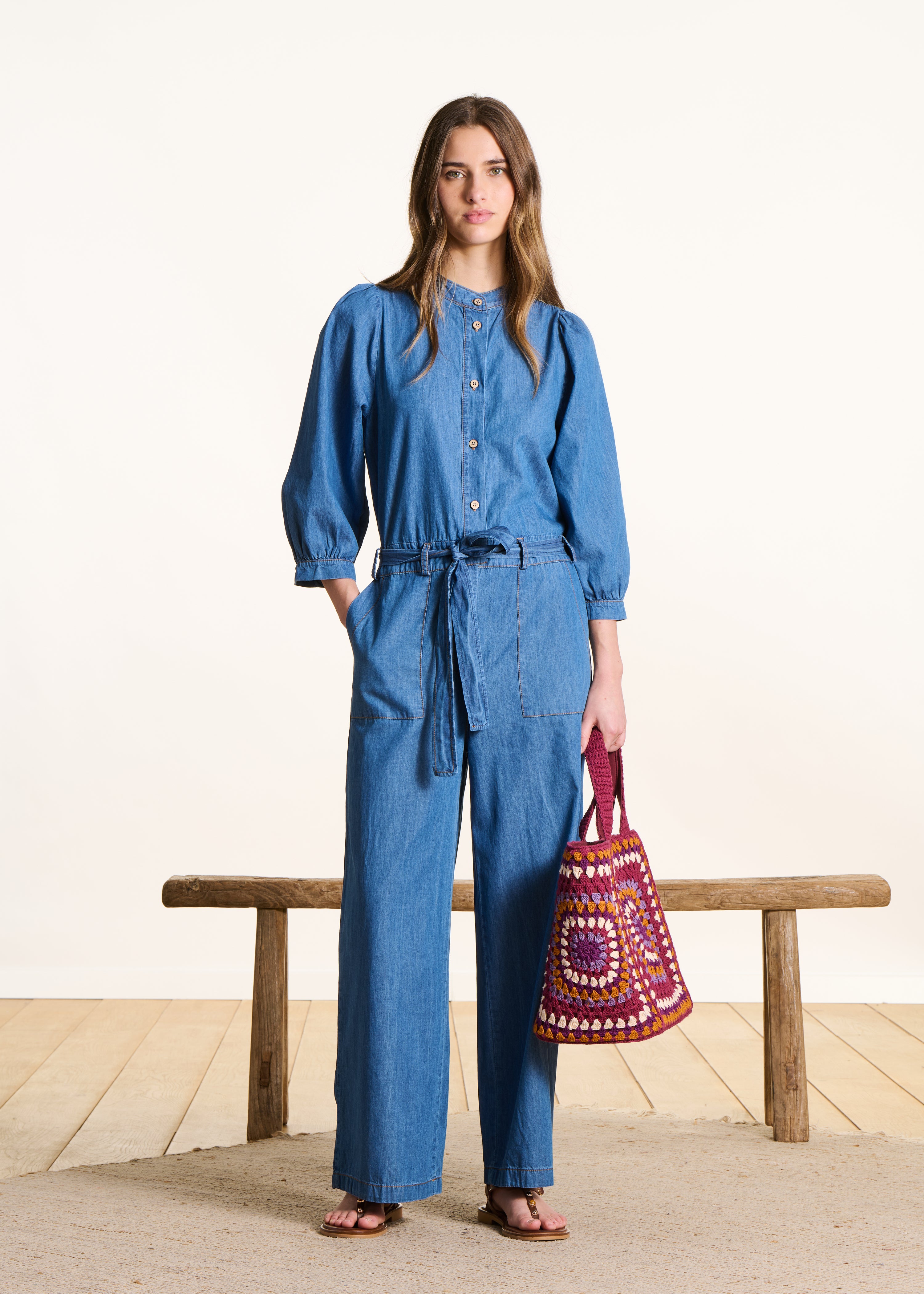 Combinaison pantalon en jean souple, LA FEE MARABOUTEE