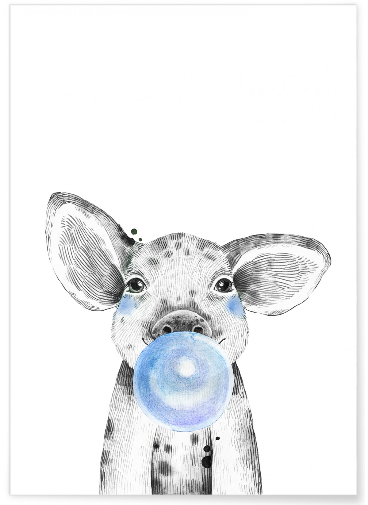 Poster Bulle de bébé Cochon Bleue, L'AFFICHERIE