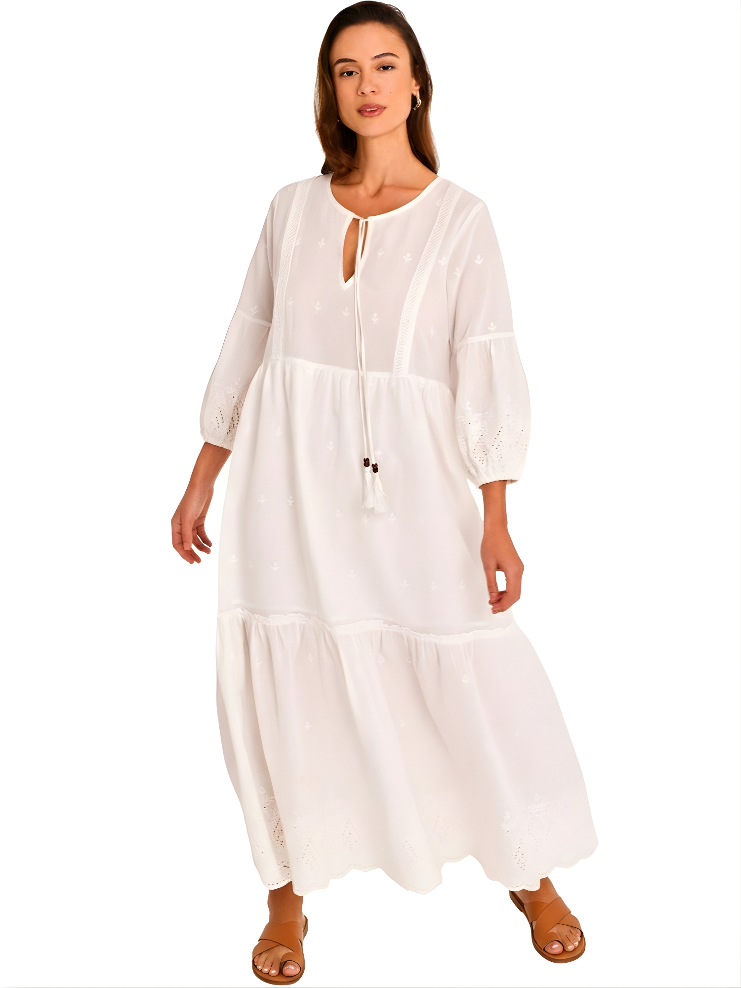 Robe estivale longue manches trois-quart Boho Chic, SELMARK MARE