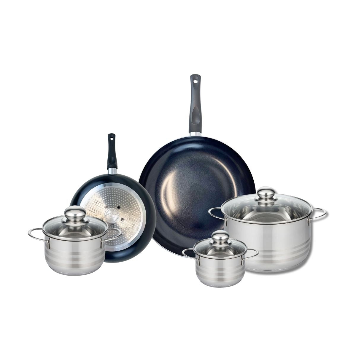 Batterie 2 poêles 20/28cm + 3 faitouts 12/14/20cm PRIMA BRILLANT, ELO