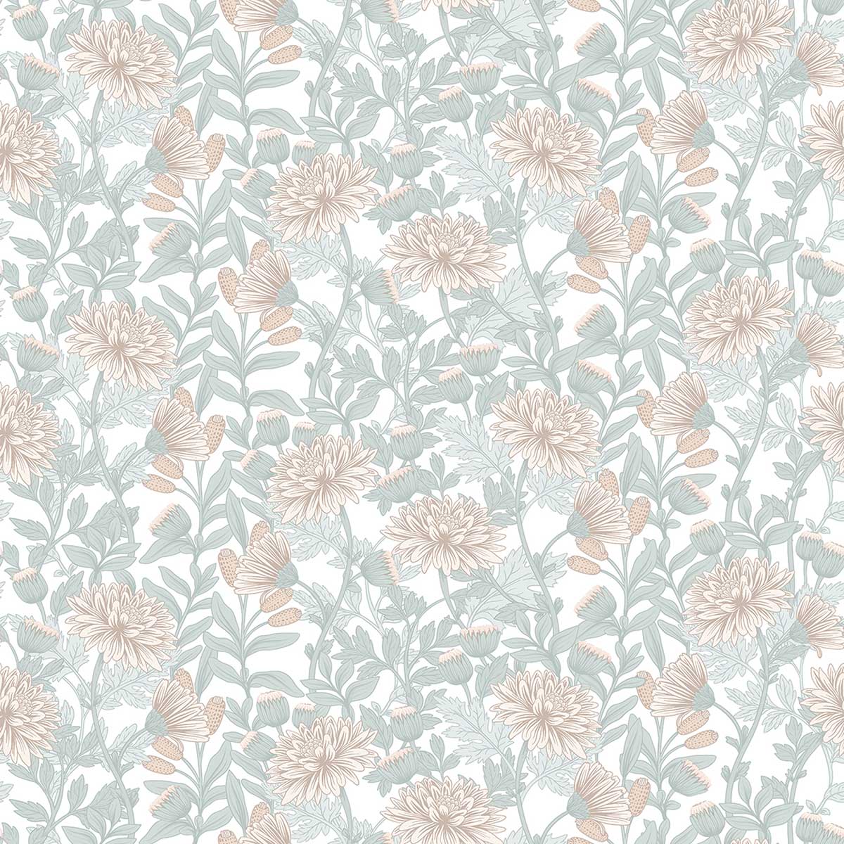 Papier peint chrysanthèmes beige brume, HEXOA