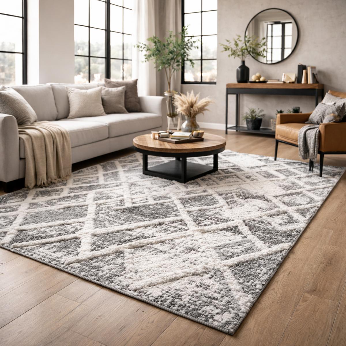Tapis longs poils shaggy tissé motif rétro-vintage LADURO, UN AMOUR DE TAPIS