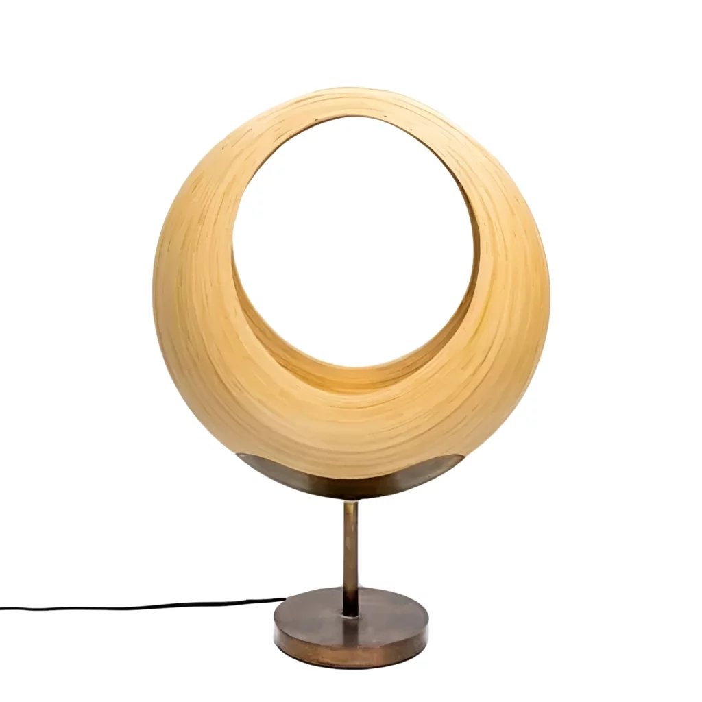 Lampe de table ronde design en bambou et bronze PAOLA, HYDILE