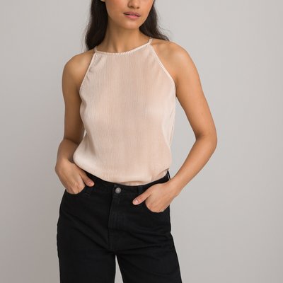 Pleated Cami Vest Top with Crew Neck LA REDOUTE COLLECTIONS