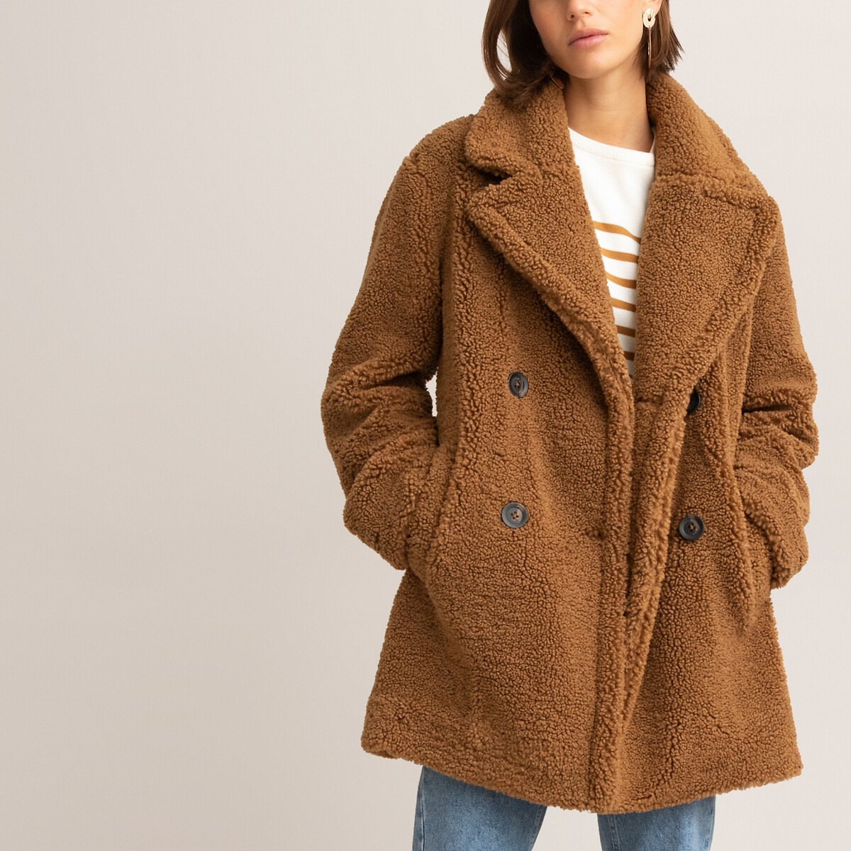 Mid-length coat in teddy faux fur , camel, La Redoute Collections | La  Redoute