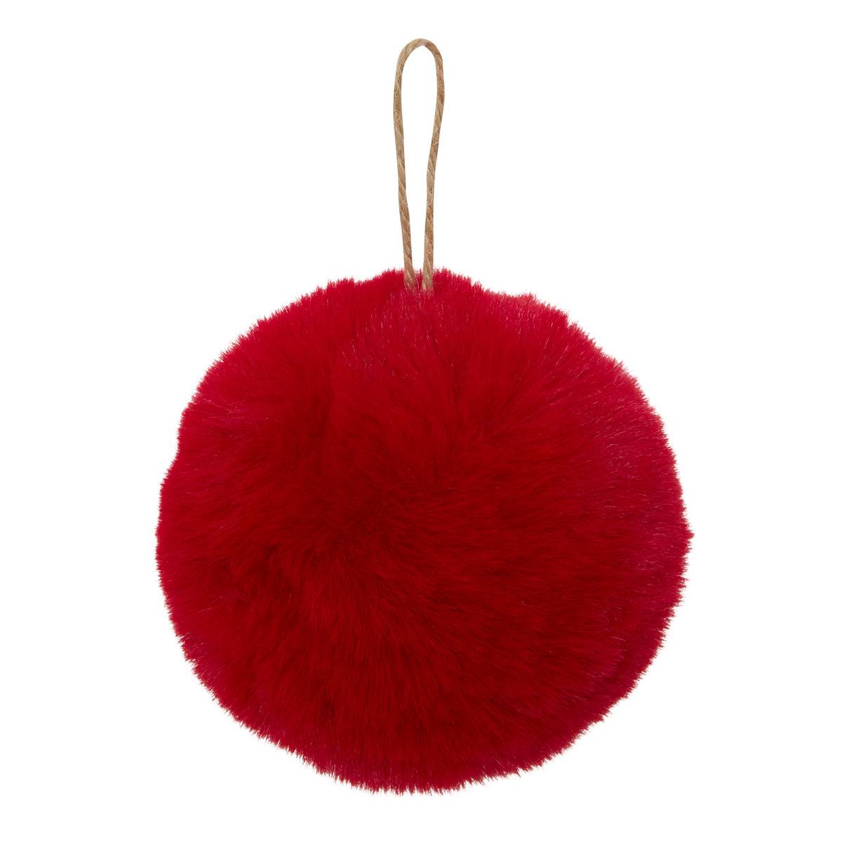 Boule de Noël en imitation fourrure rouge et blanc D. 100 mm, FEERIC LIGHTS & CHRISTMAS