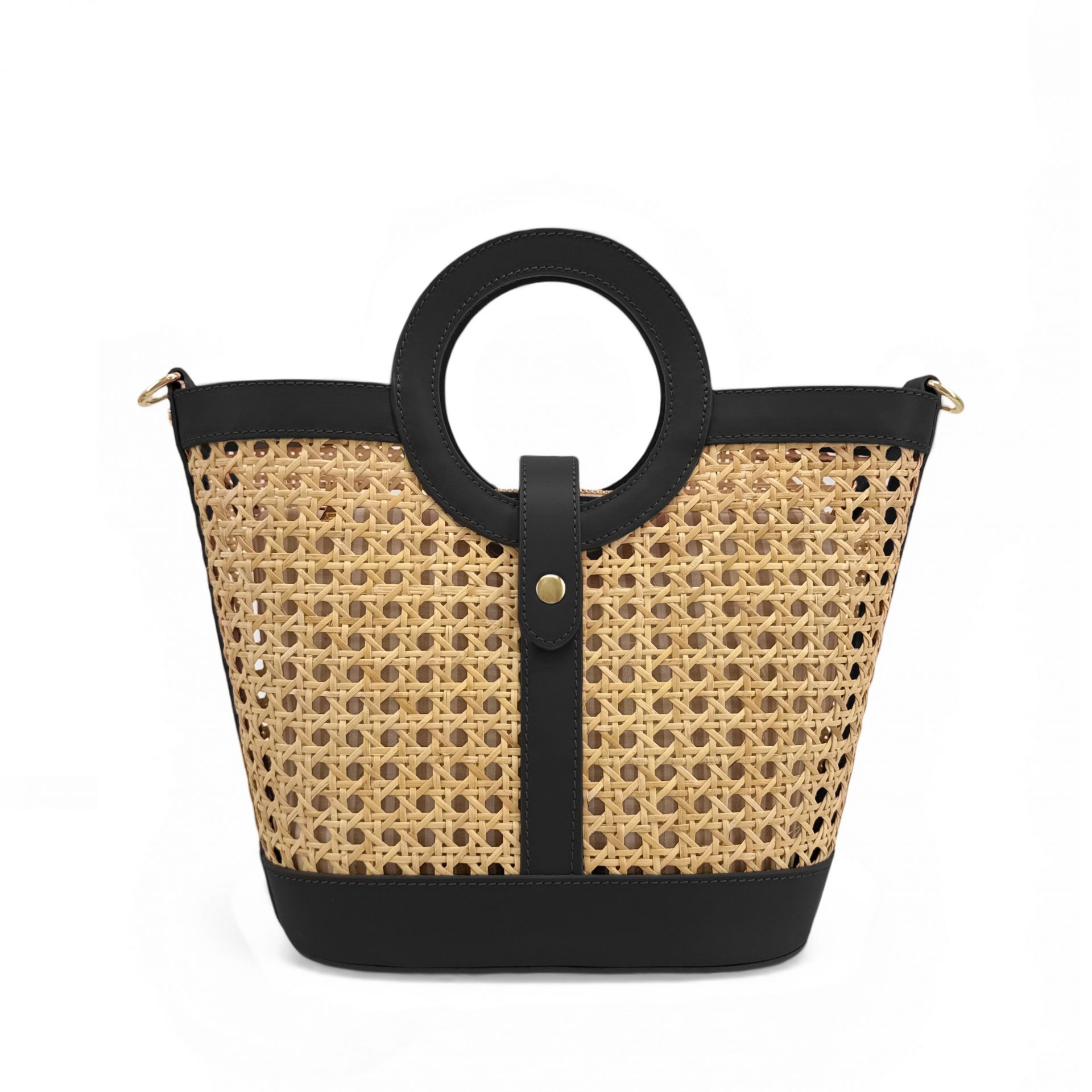 Sac cabas en cuir lisse et rotin ODINE, OH MY BAG
