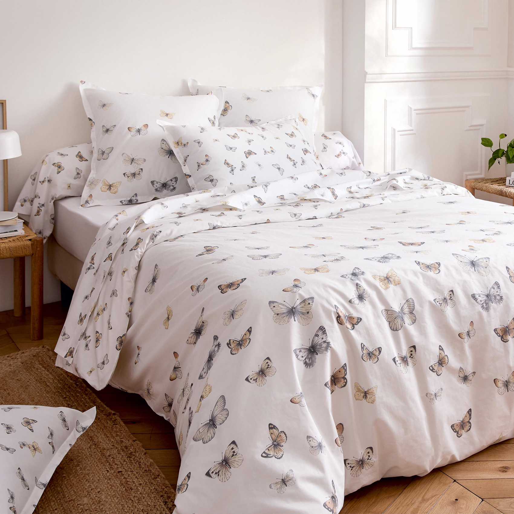 Drap plat percale de coton 80 fils motif papillons, TRADILINGE
