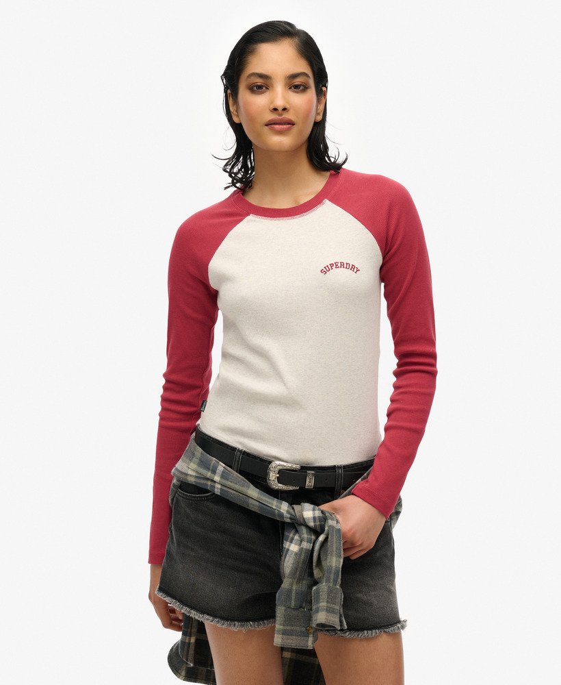 Haut de base-ball côtelé à manches longues et logo Essential, SUPERDRY
