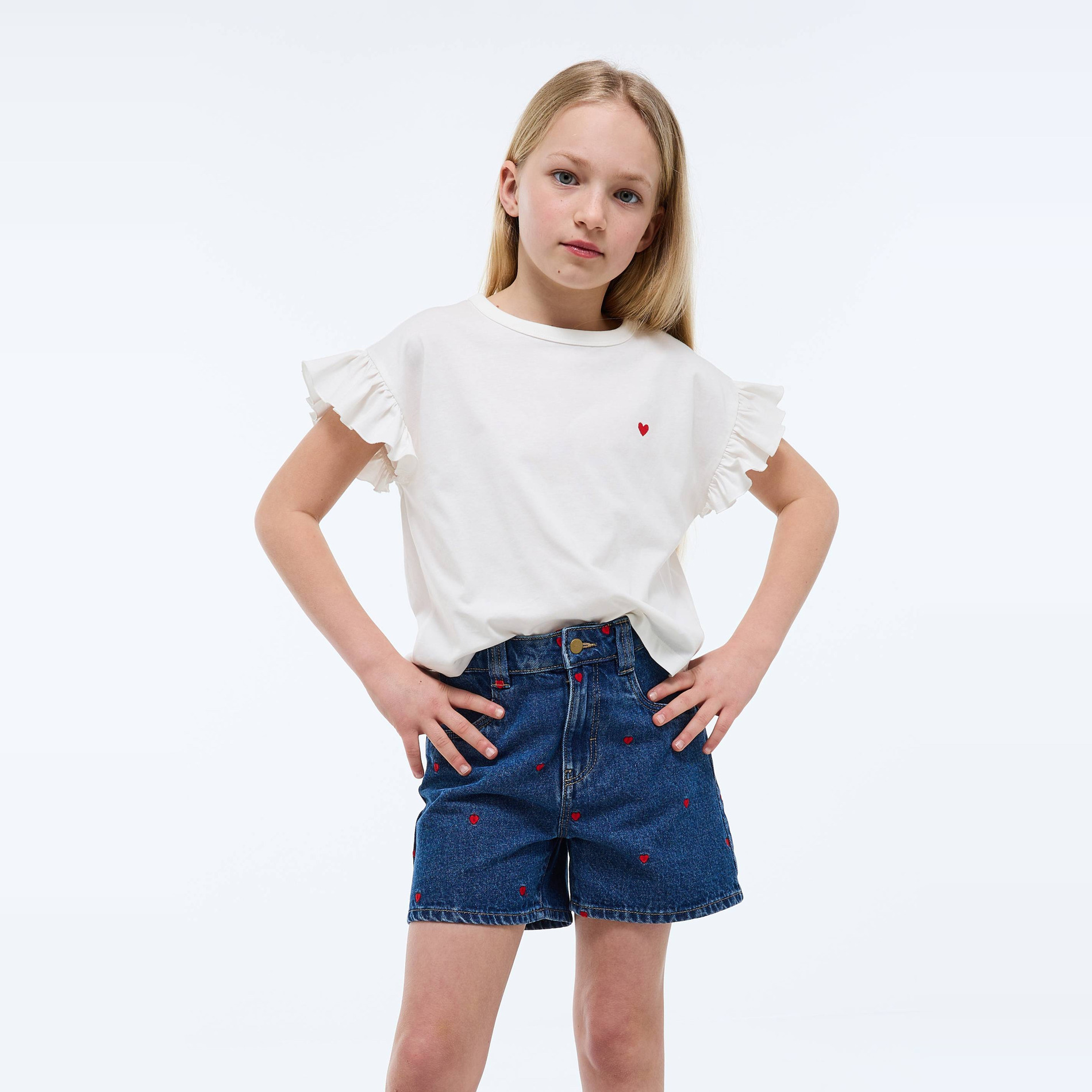 Short brodées en jean, MONOPRIX