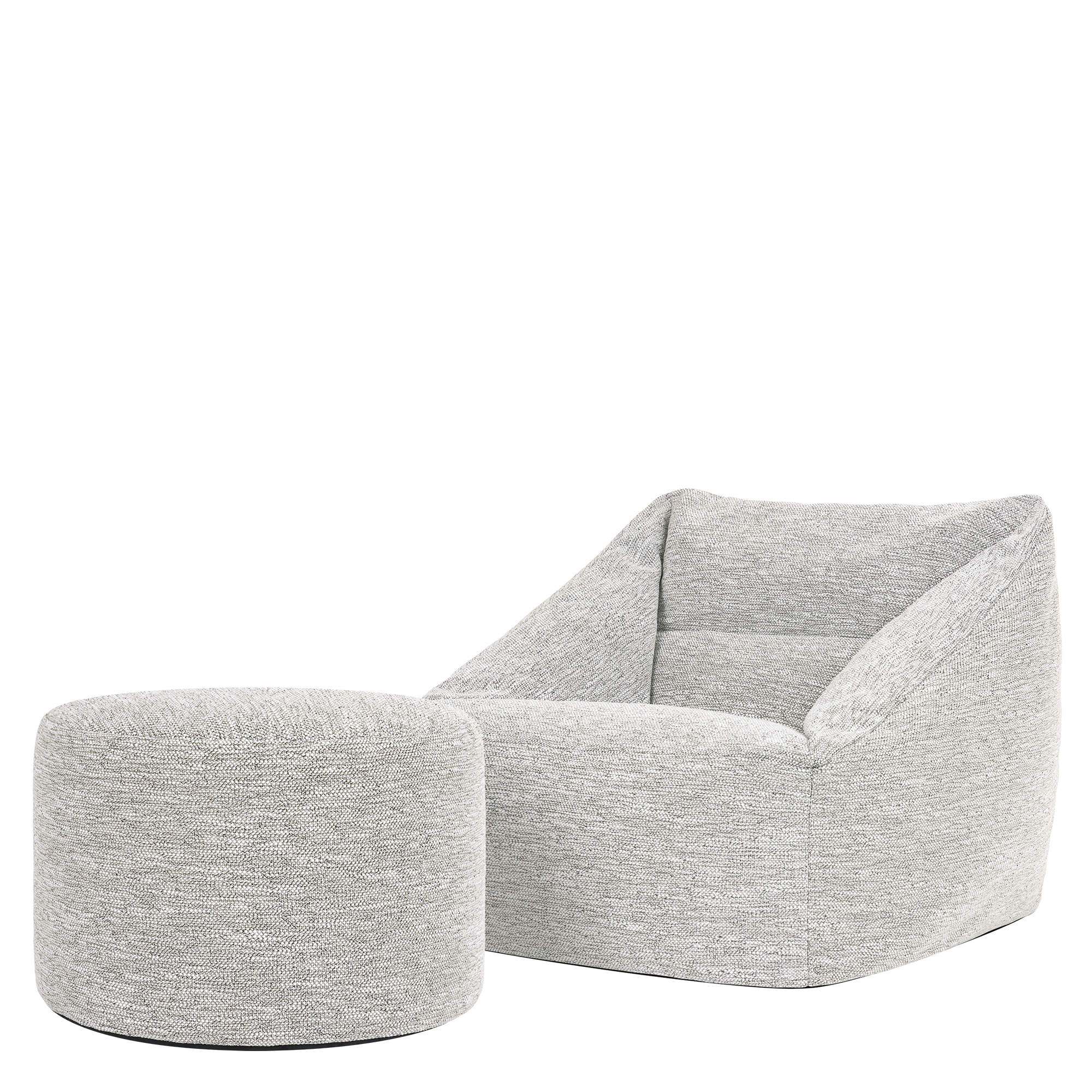 Pouf fauteuil salon et son repose-pied rond en tissu tissé Oeko-Tex® - NATALIA, ICON
