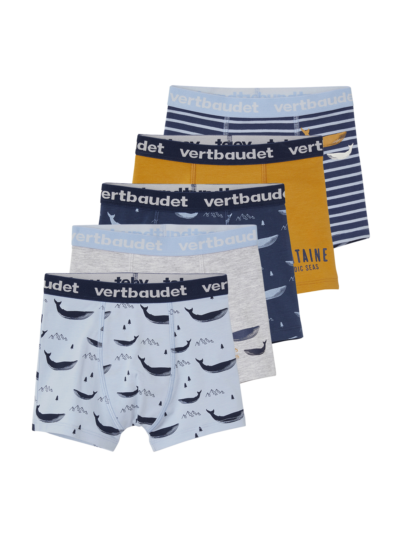 Lot de 5 boxers stretch baleines, VERTBAUDET