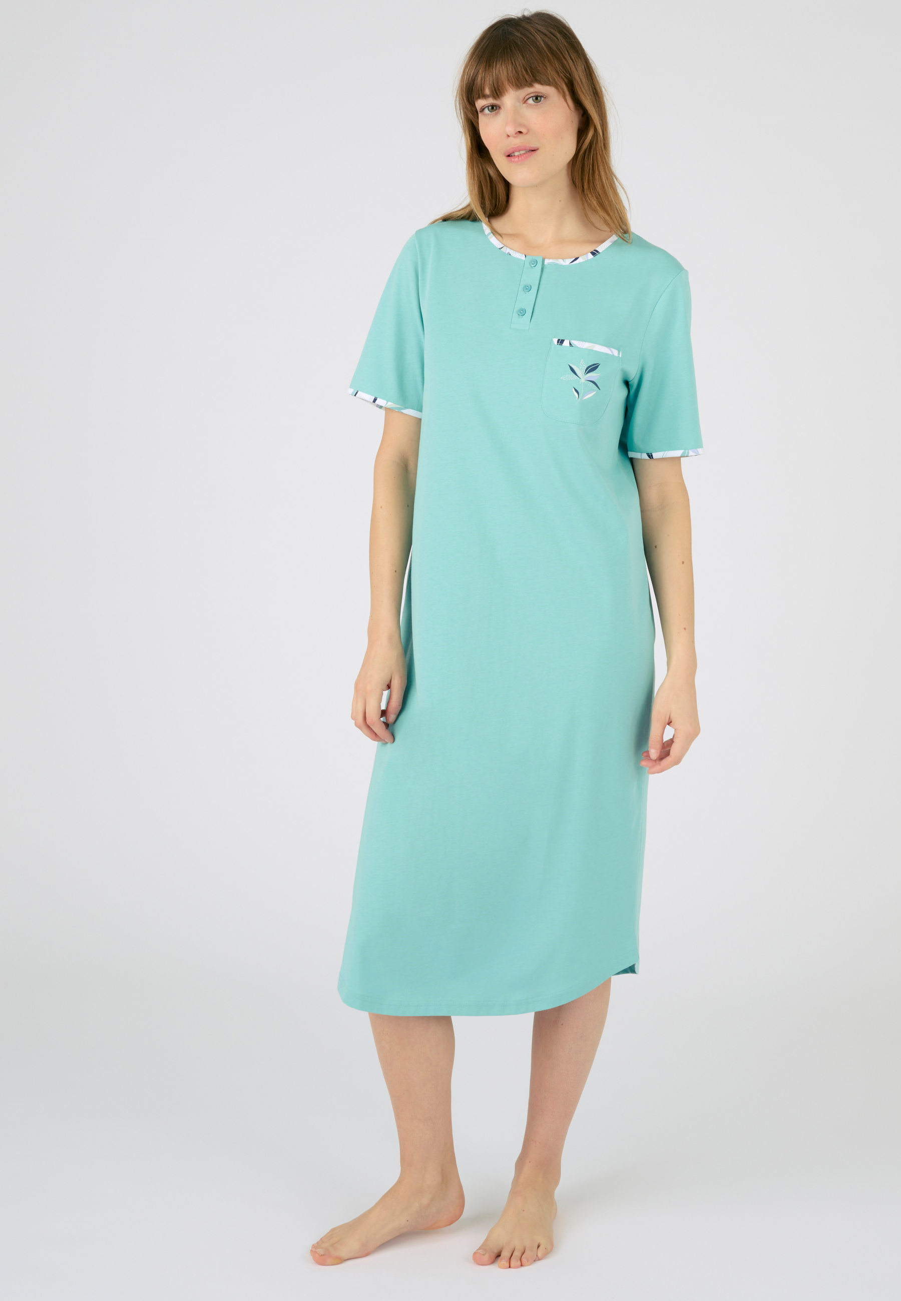 Chemise De Nuit Coton Dentelle Bleu