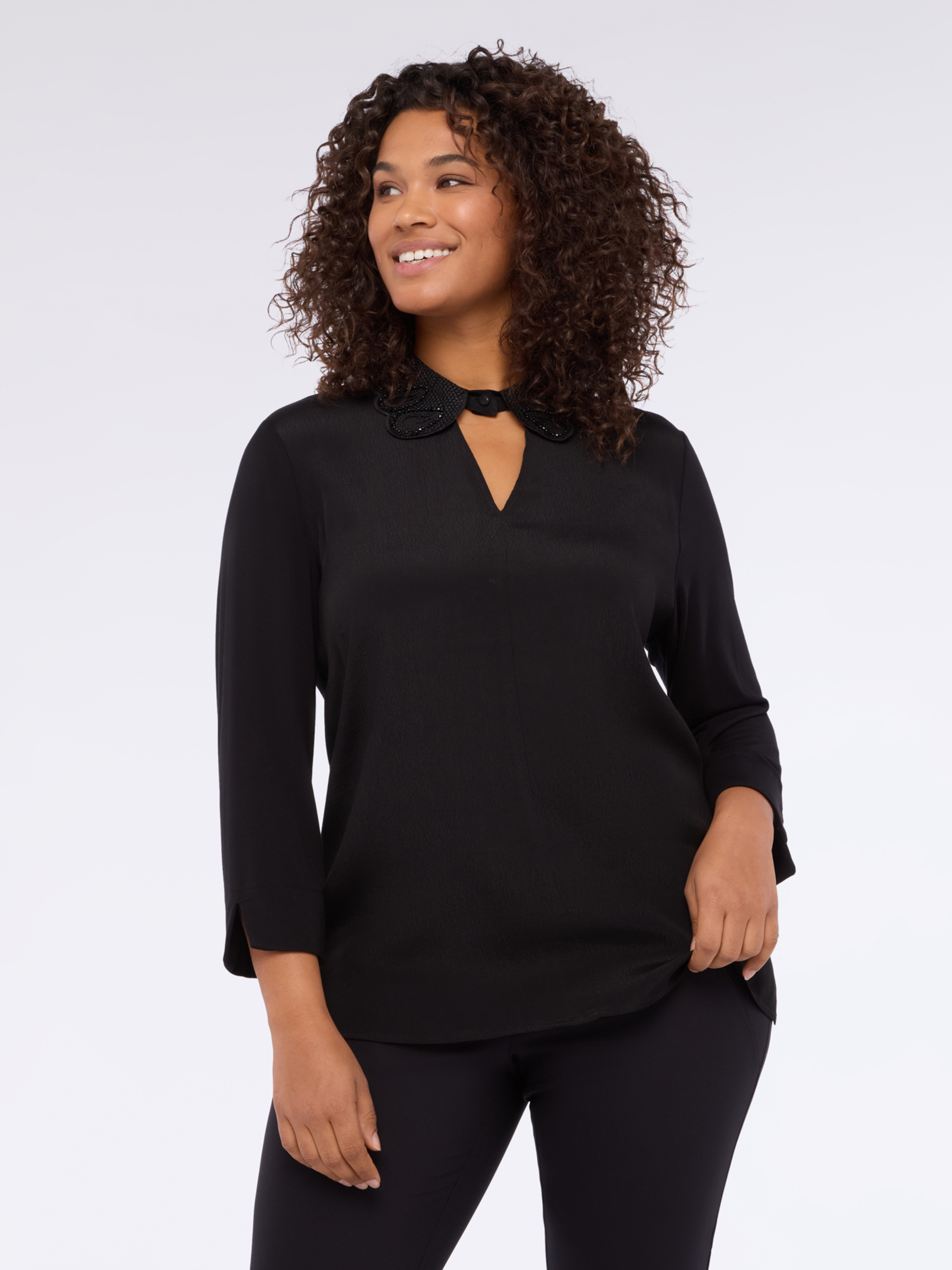 T-shirt bimatière avec col précieux, FIORELLA RUBINO