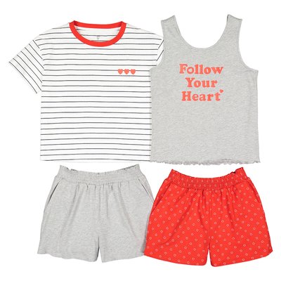 Pack of 2 Short Pyjamas in Organic Cotton, 10-18 Years LA REDOUTE COLLECTIONS