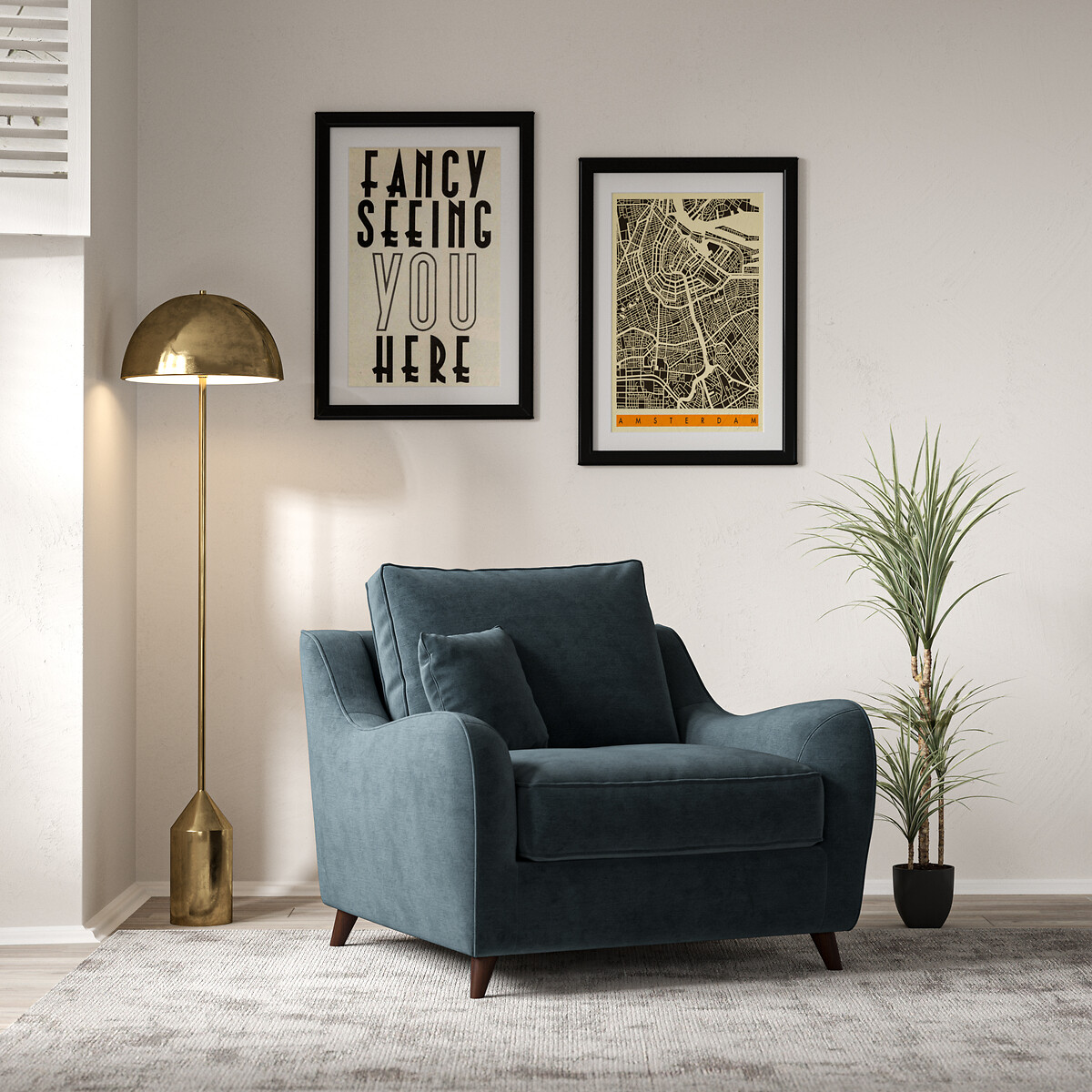 Amelia Textured Velvet Armchair with Dark Wood Legs, ÉDITÉ