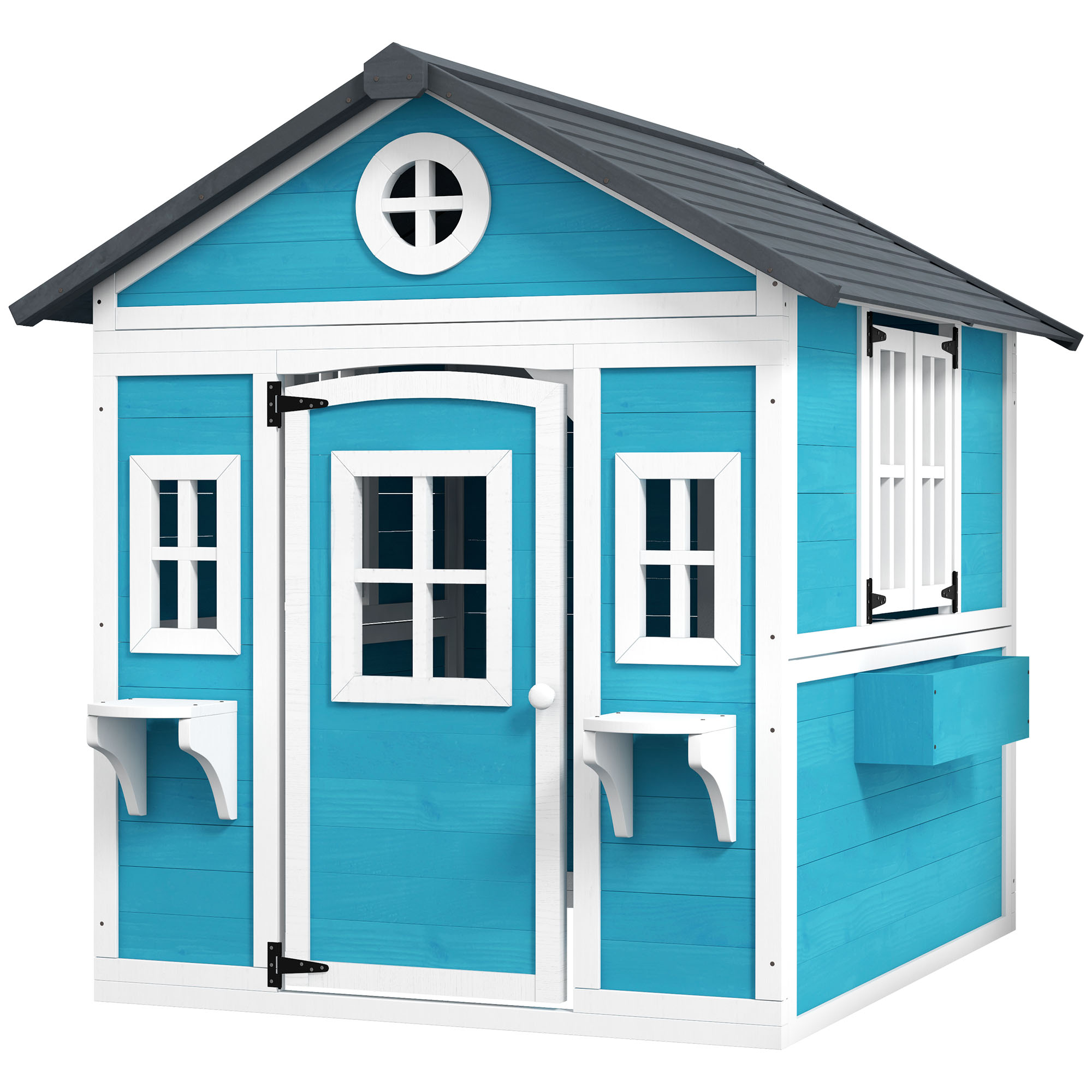Maisonnette pour enfants Bois massif Bleu, OUTSUNNY