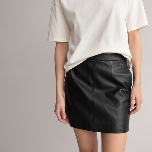 Mini-jupe en cuir noir La Redoute Collections | La Redoute