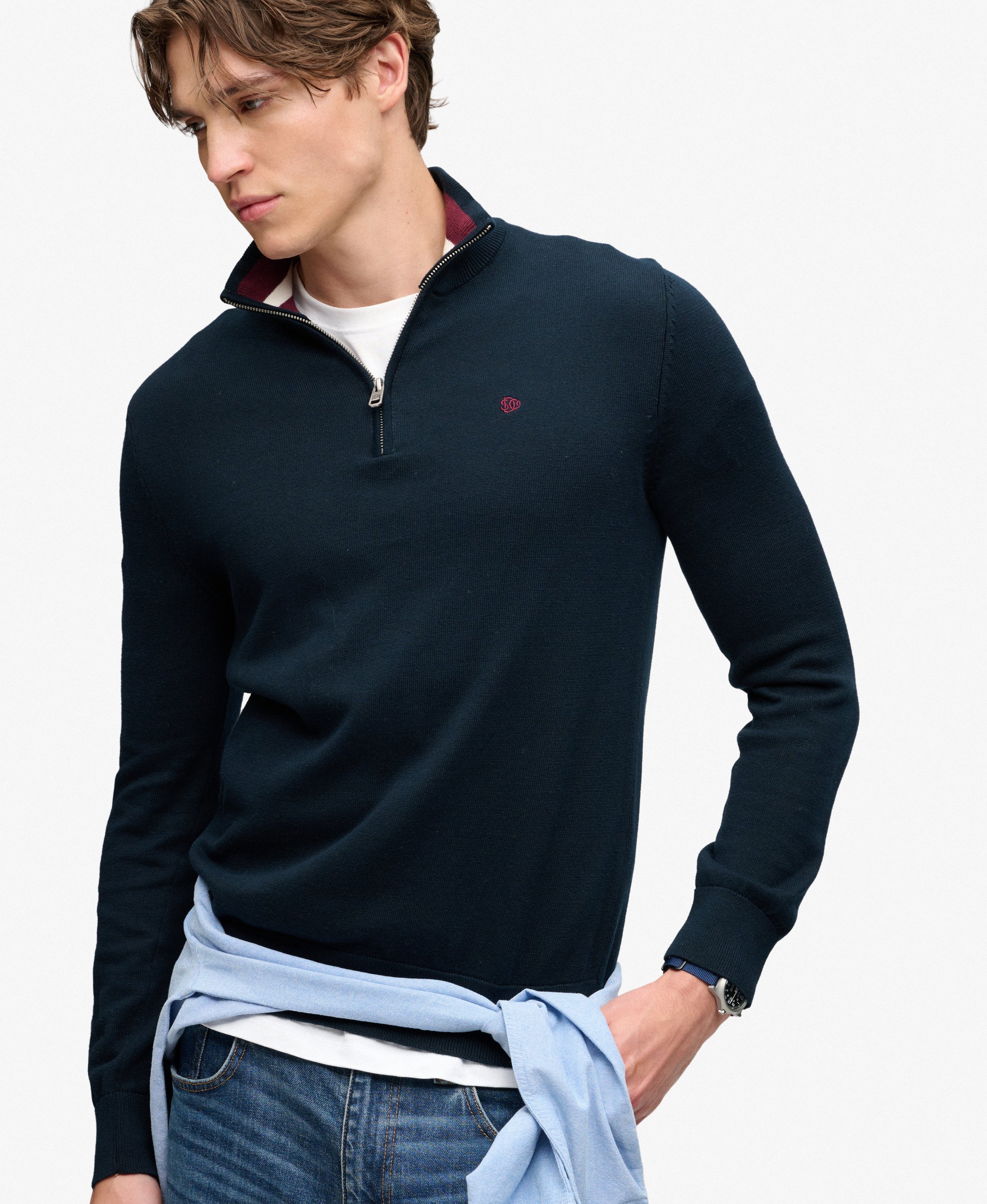 Pull à demi-zip en coton Preppy Essential, SUPERDRY