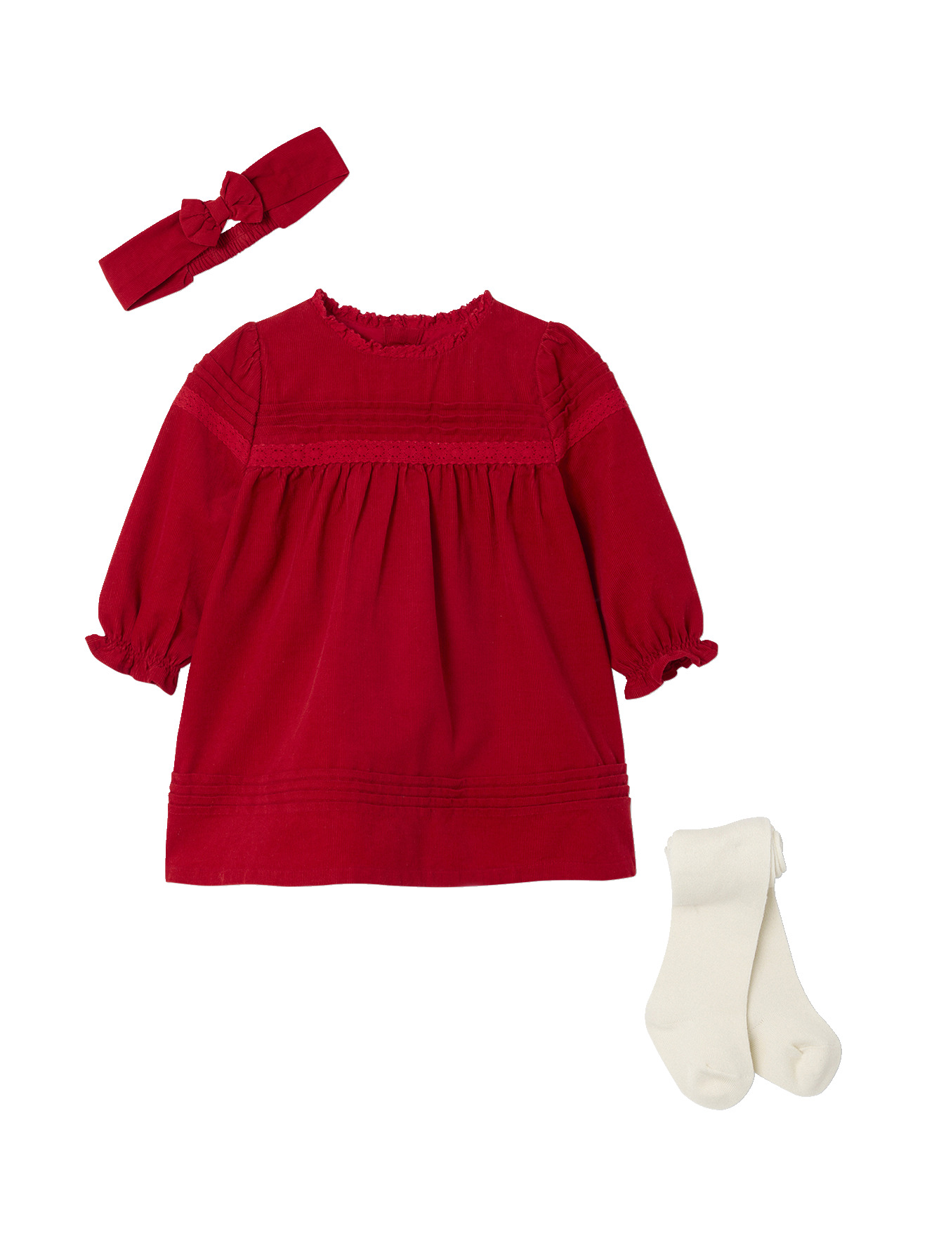 Ensemble naissance 3 pièces Noël robe + bandeau + collants, VERTBAUDET