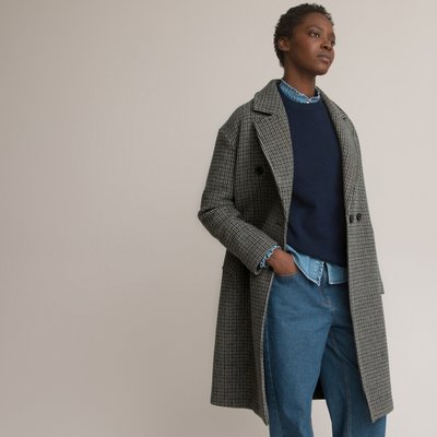 Les Signatures - Checked Long Coat in Recycled Wool Mix LA REDOUTE COLLECTIONS