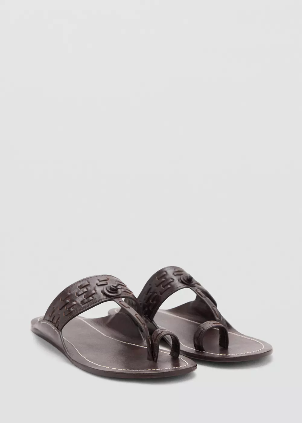 Sandales en cuir avec détail de coutures, MANGO