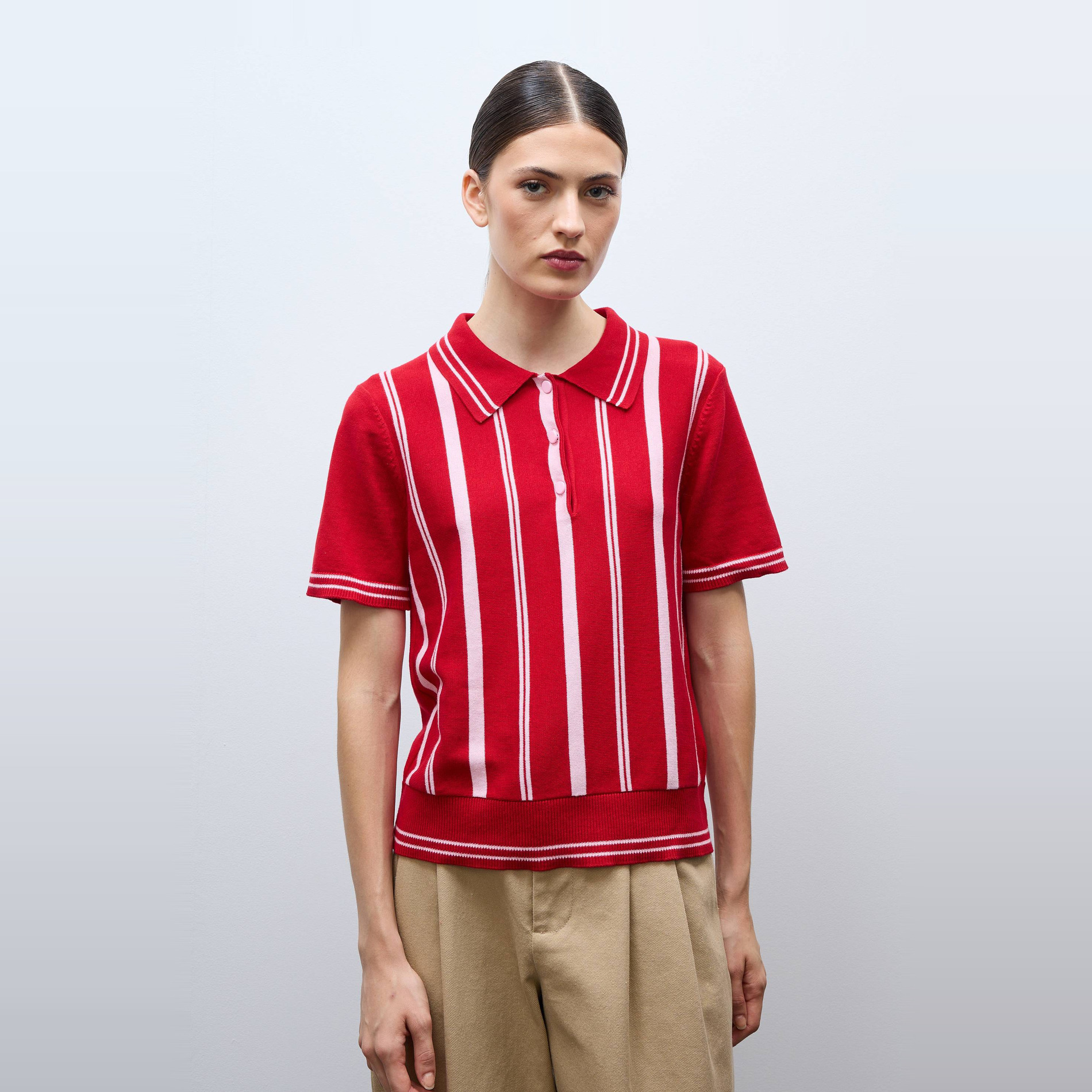 Polo rayé en maille à manches courtes, MONOPRIX